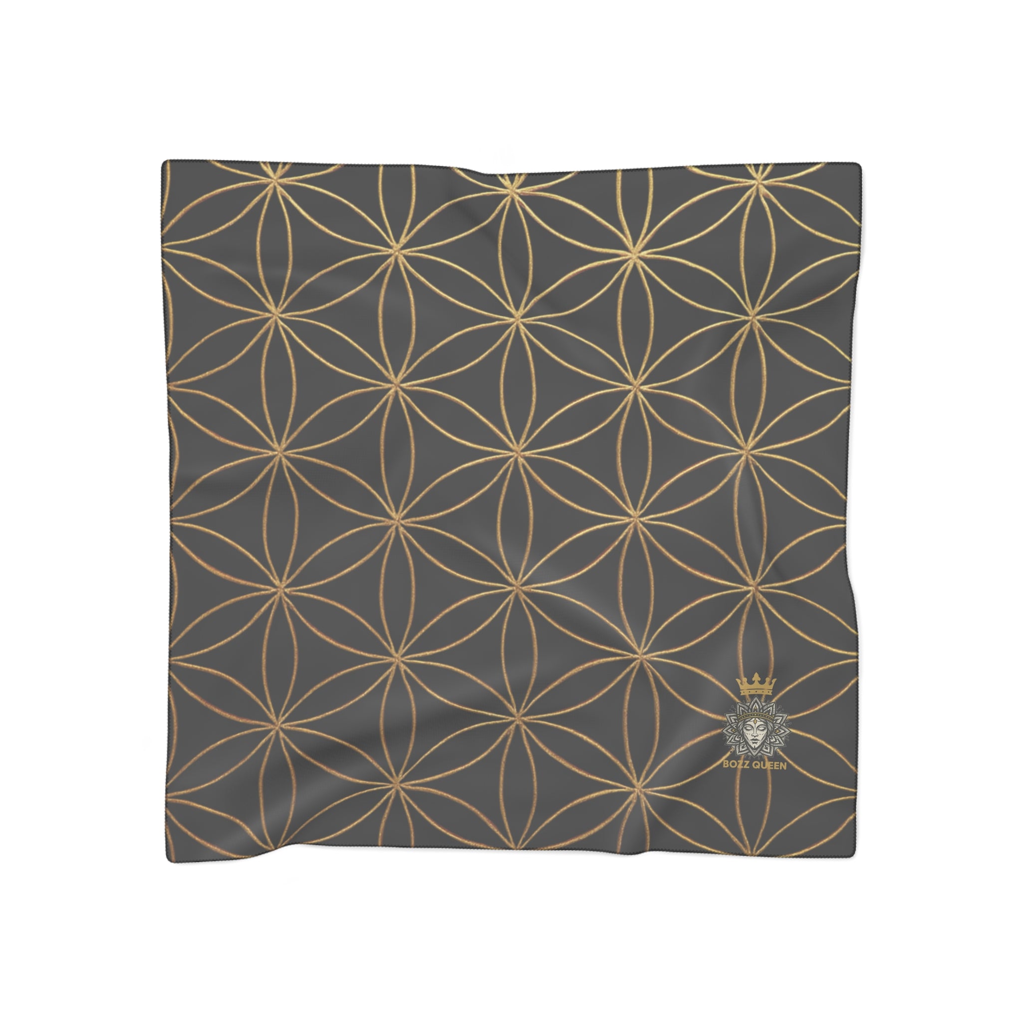 Bozz Queen Flower of Life Scarf - Black & Gold Elegant Lightweight Poly Scarf
