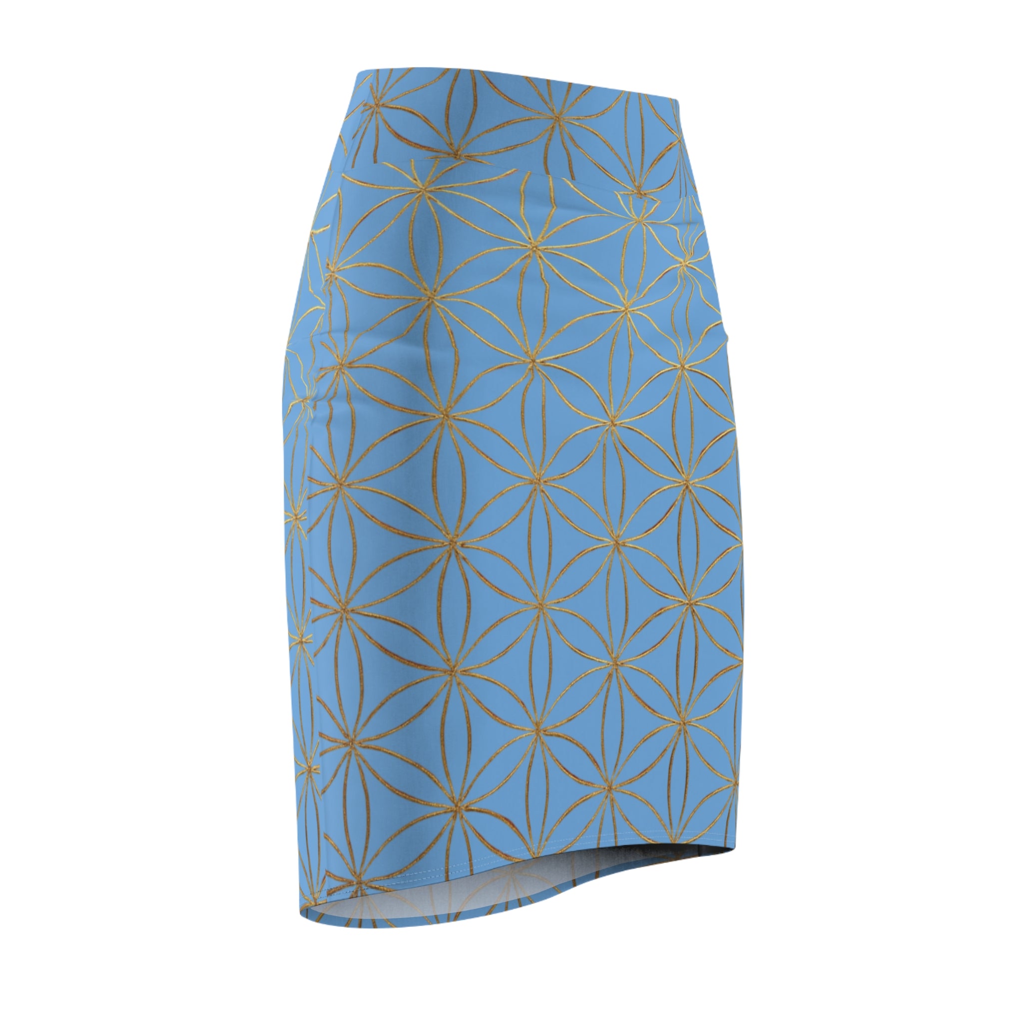 Light Blue Flower of Life Pencil Skirt - Women's Chic Office & Date Night Skirt