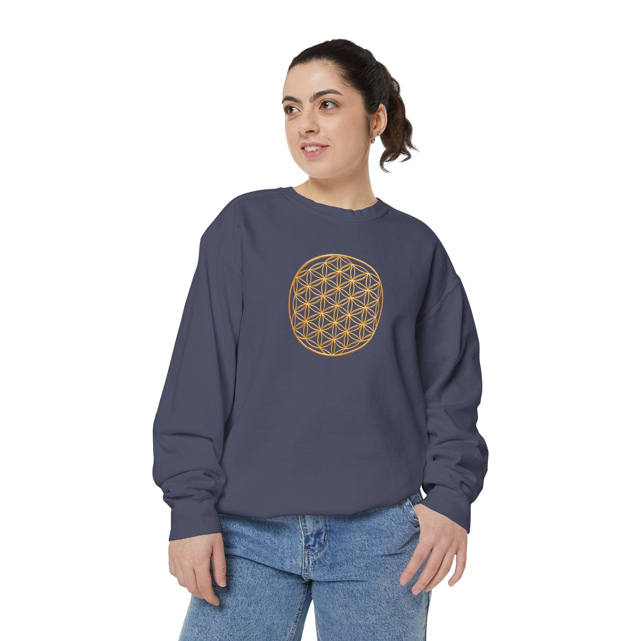 Bozz Queen Women Garment-Dyed Sweatshirt - Flower of Life Design