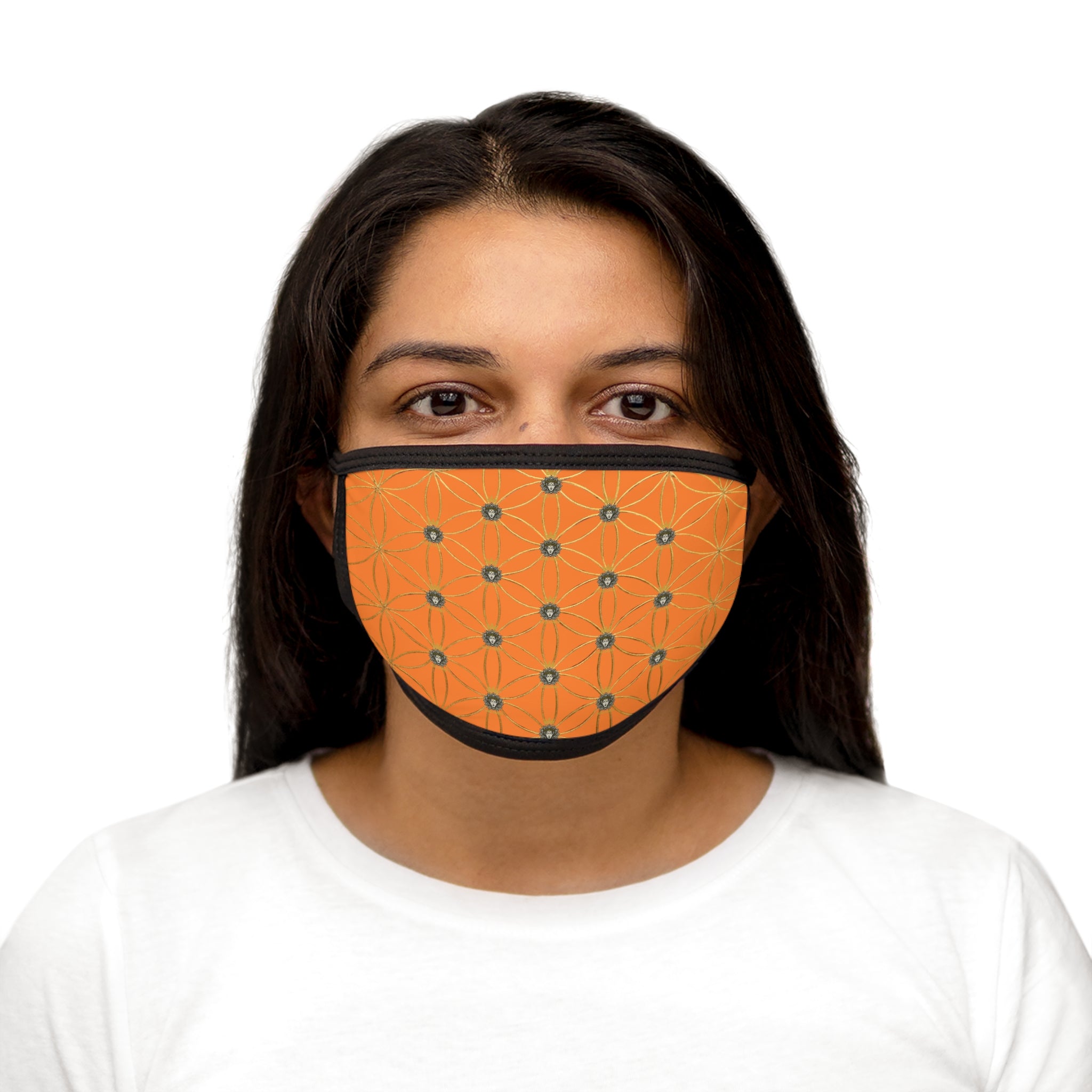 Bozz Queen Flower of Life Face Mask - Light Orange & Gold Stylish Breathable Cloth Mask