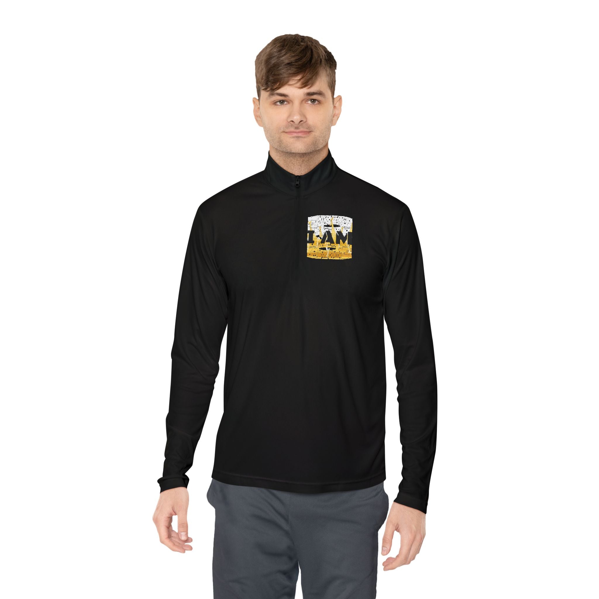 I AM Unisex Quarter-Zip Pullover - Motivational Activewear for Gym & Yoga
