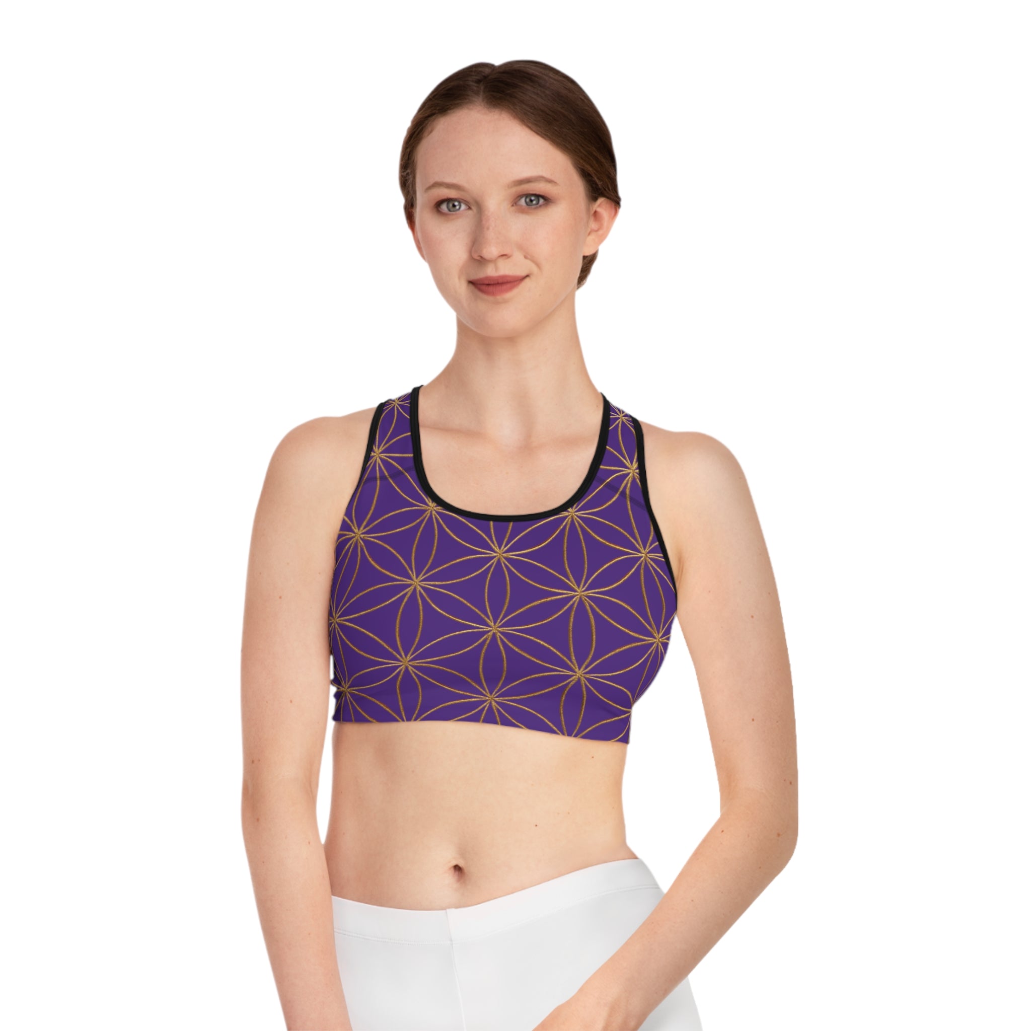 Bozz Queen Purple & Gold Flower of Life Sports Bra - Yoga Workout Top