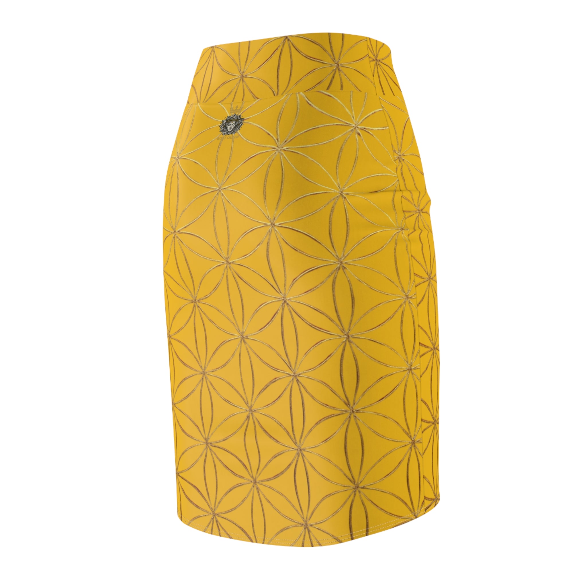 Yellow Flower of Life Pencil Skirt - Women's Chic Office & Date Night Skirt