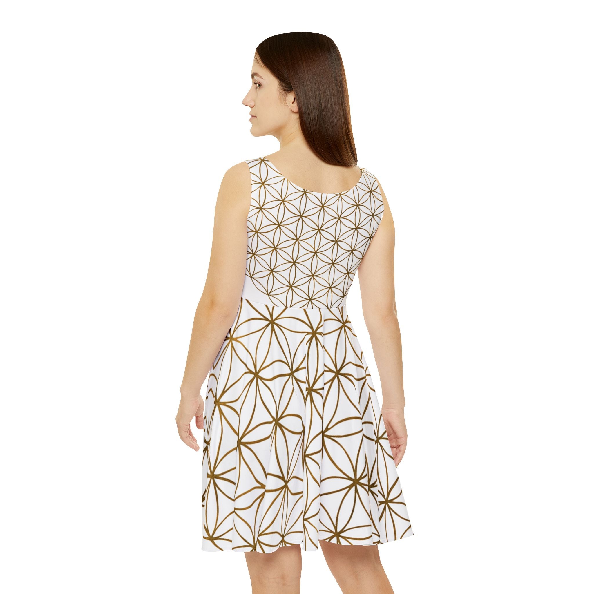 White Gold Flower of Life Skater Dress - Women's Stylish Party & Casual Dress