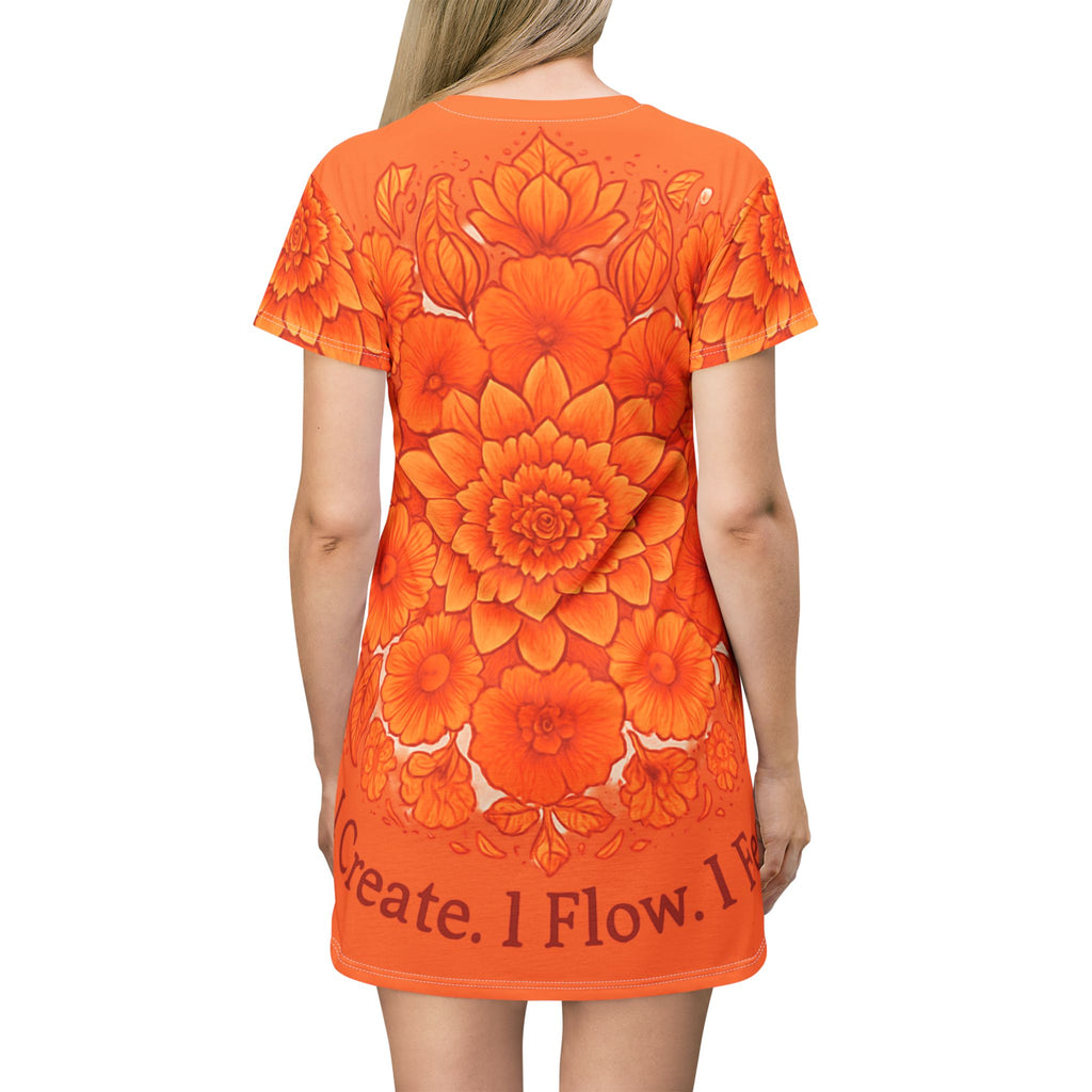 Light Orange Chakra Flow T-Shirt Dress - Sacral Energy (Svadhisthana) Creative Wear