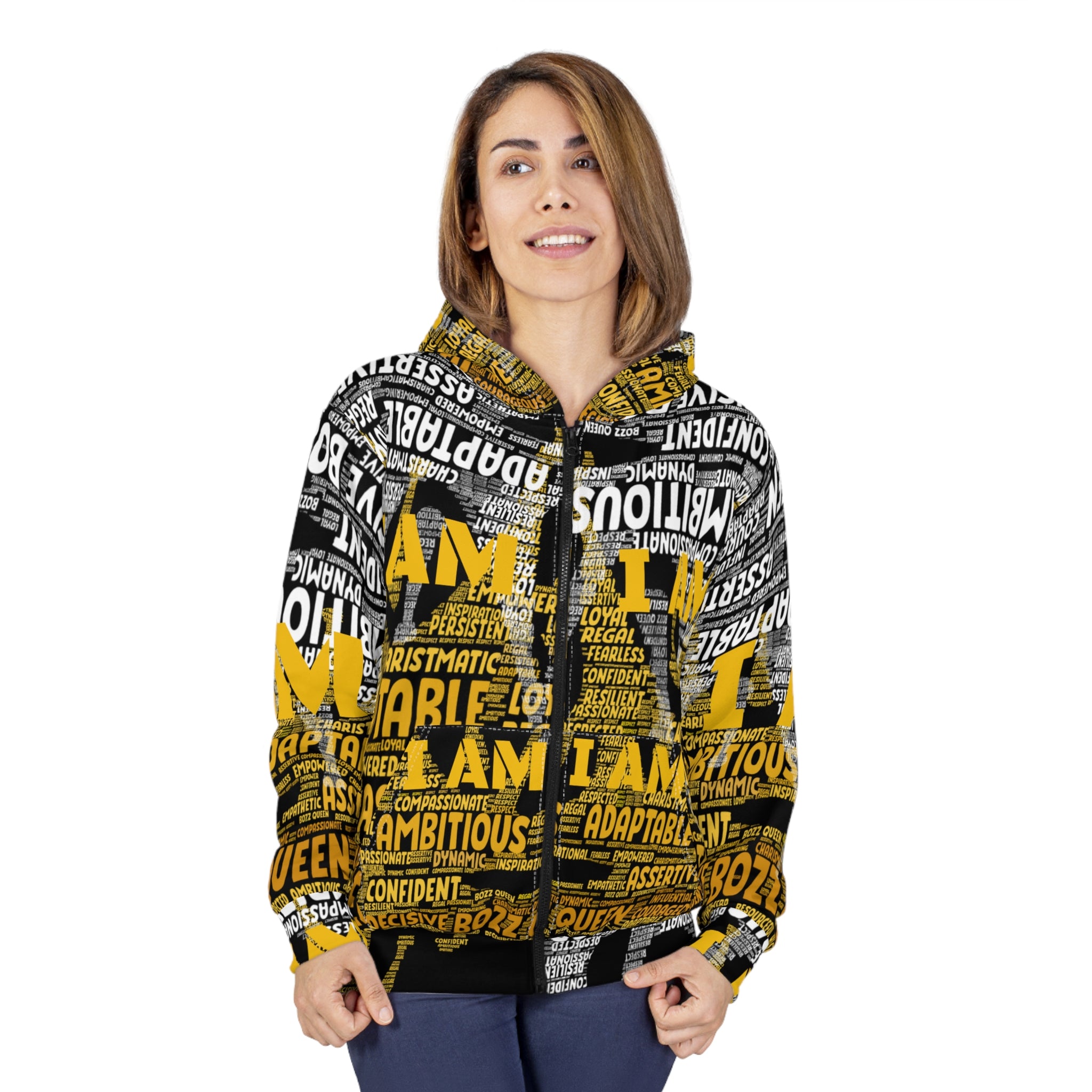 BOZZ QUEEN I AM Series Empowering Unisex Zip Hoodie - Motivational Confidence Wear