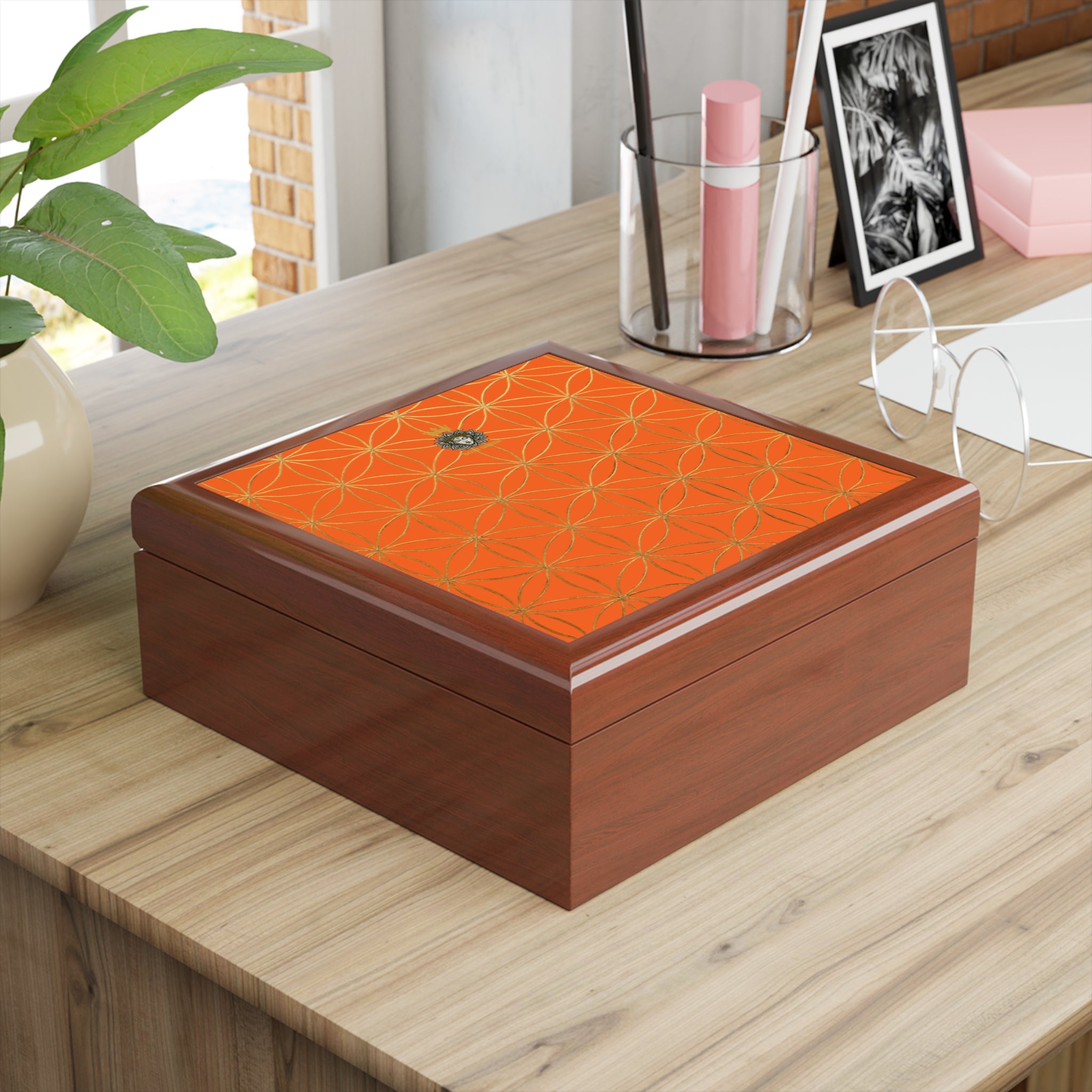 Flower of Life Jewelry Box - Orange Elegant Keepsake Organizer