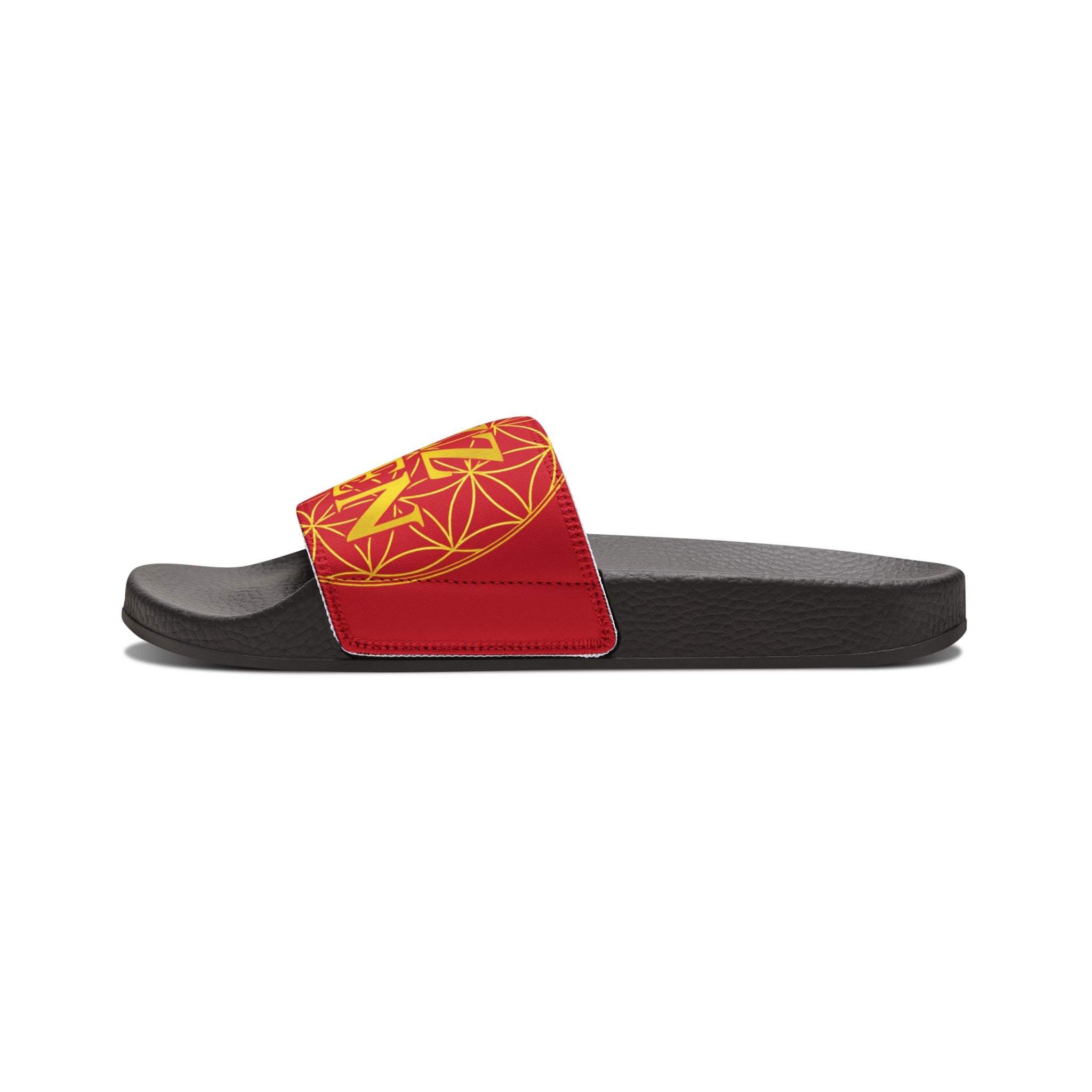 Bozz Queen Dark Red & Gold Flower of Life Women's Sandals - Removable Strap Beach Slides