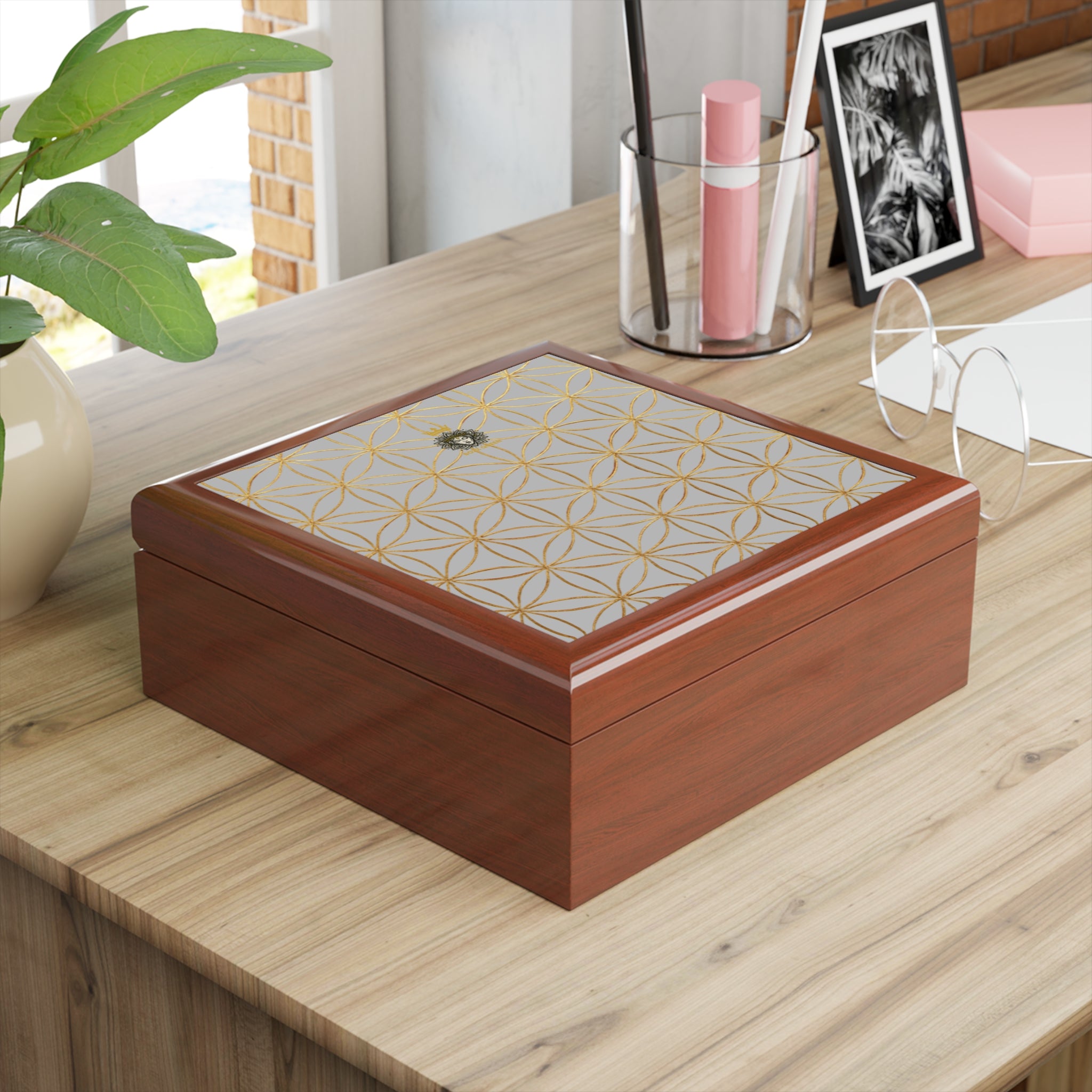 Flower of Life Jewelry Box - Light Grey Elegant Keepsake Organizer