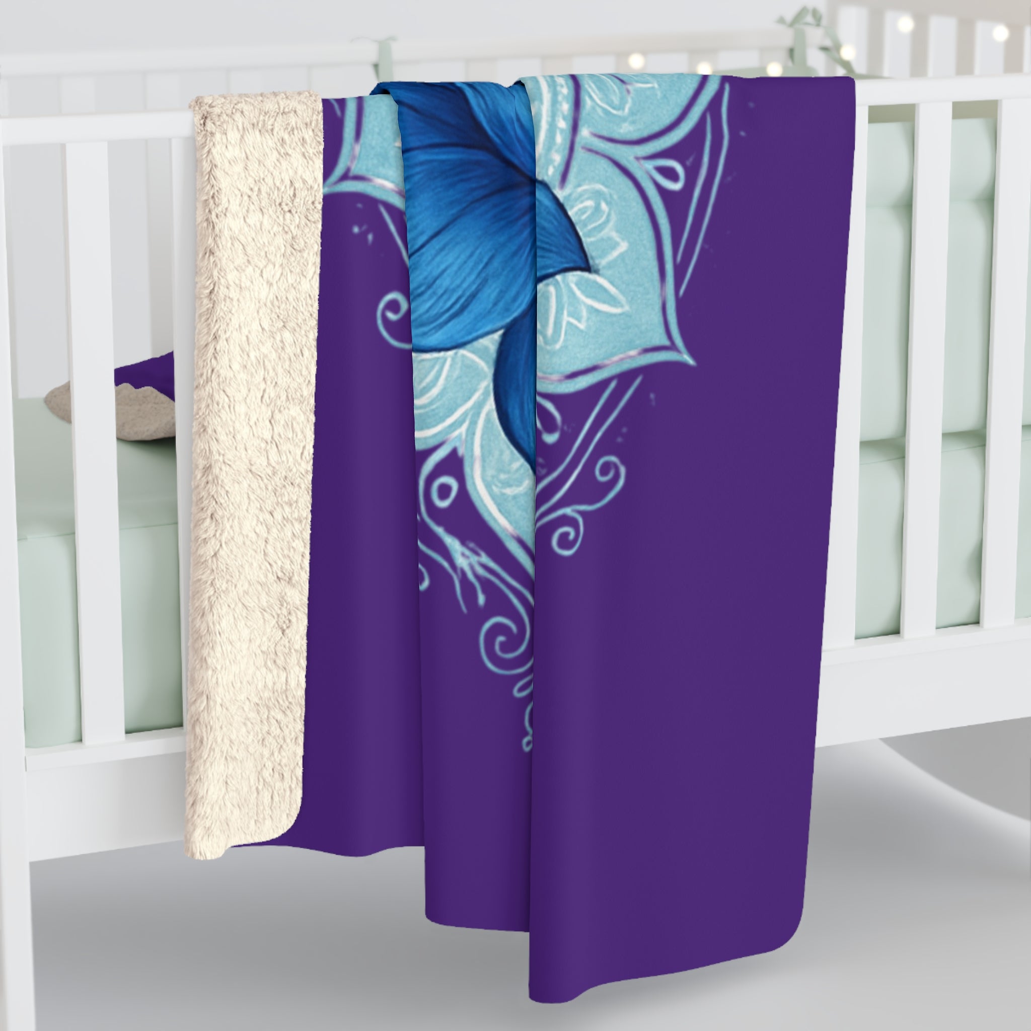 Throat Chakra Purple Sherpa Blanket with Golden Rose - Communication & Truth