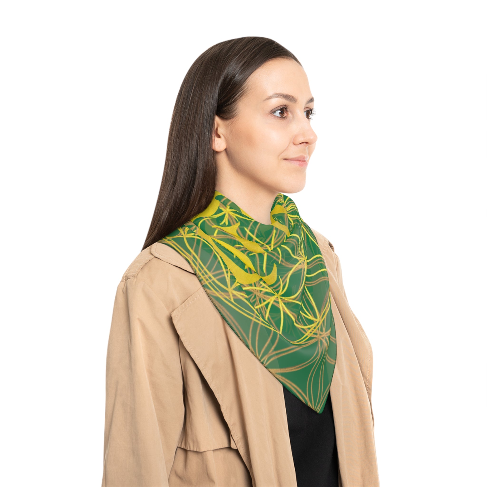 Bozz Queen Dark Green Poly Scarf - Vibrant Flower of Life Design for Stylish Women