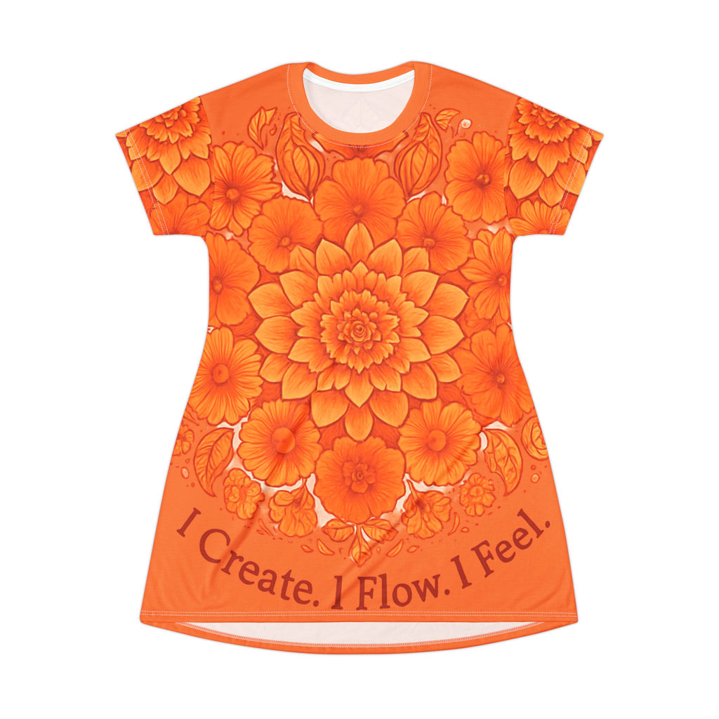 Light Orange Chakra Flow T-Shirt Dress - Sacral Energy (Svadhisthana) Creative Wear