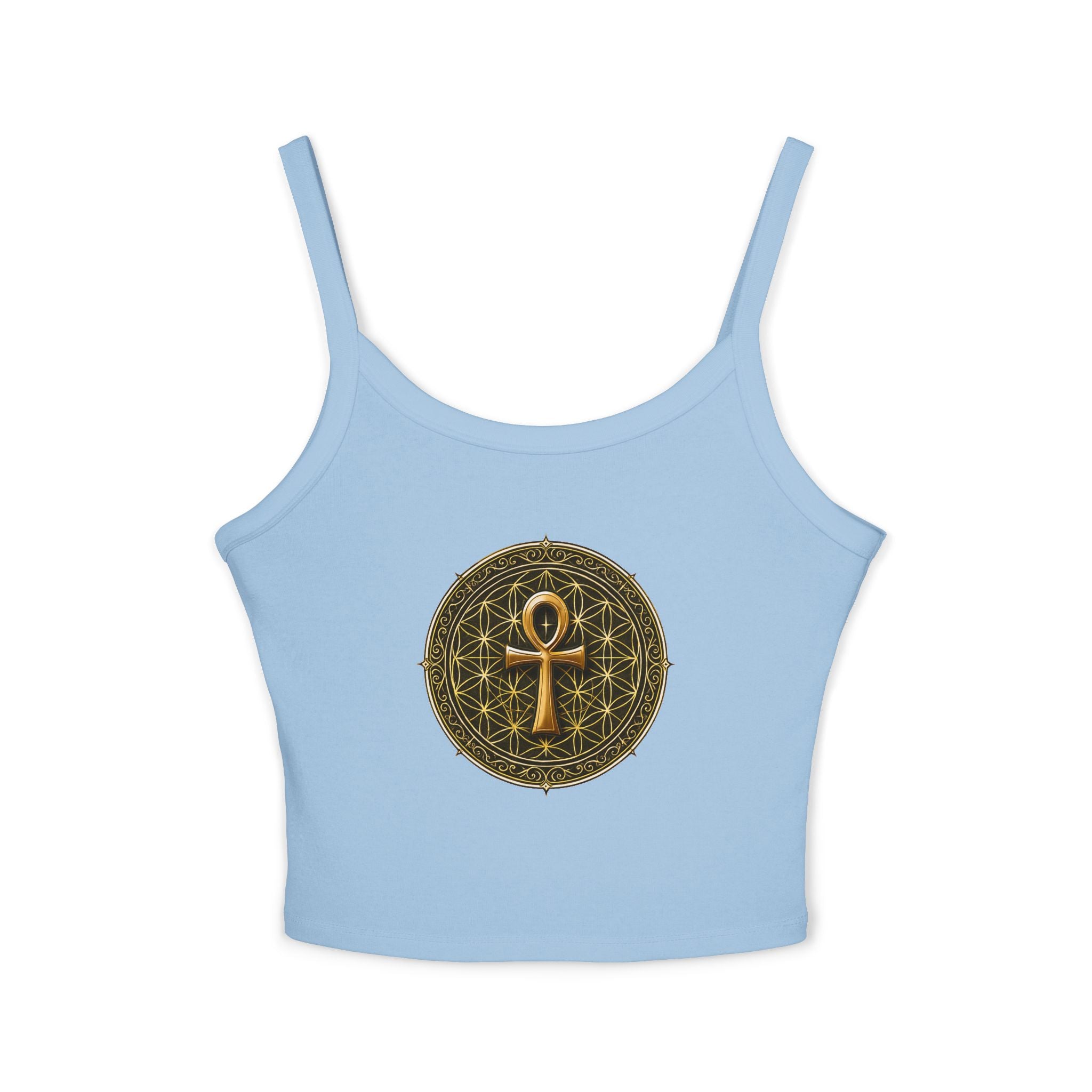 Women's Ankh & Flower of Life Tank Top - Sacred Geometry Spaghetti Strap