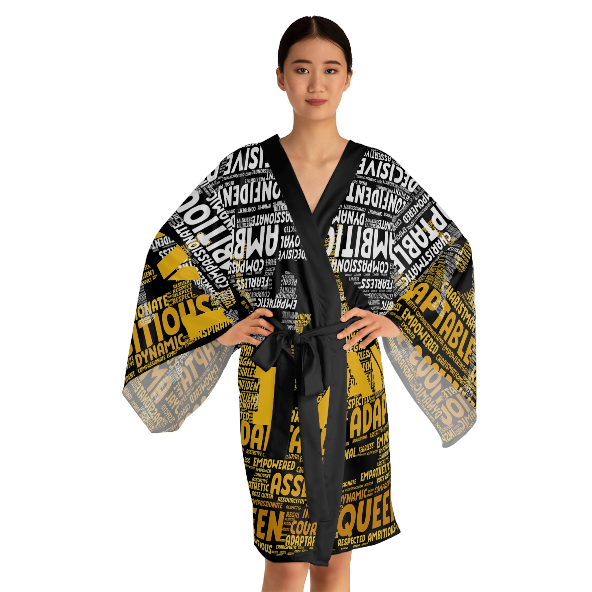 BOZZ QUEEN I AM Series Empowering Long Sleeve Kimono Robe - Inspirational Lounge Wear
