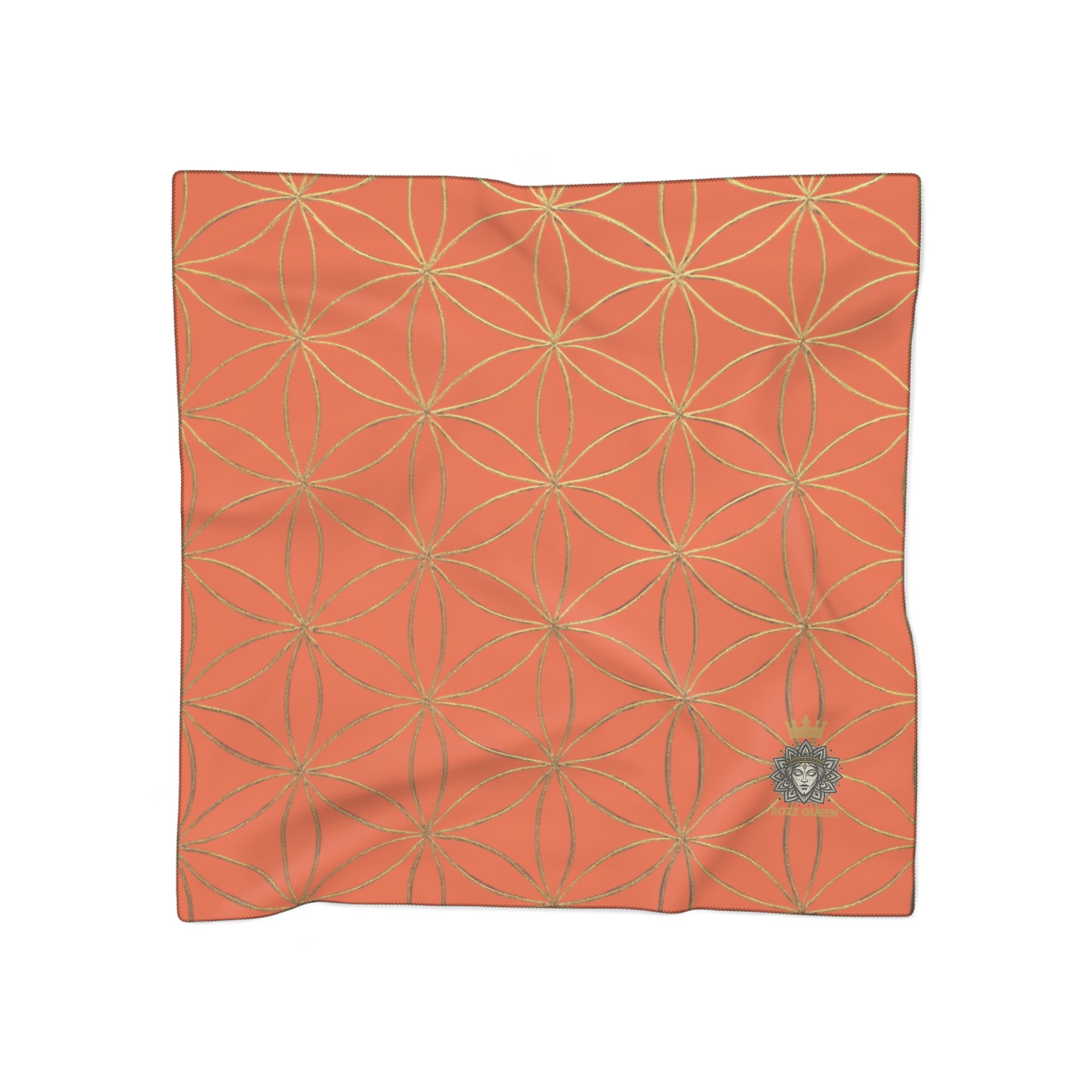 Bozz Queen Flower of Life Scarf - Orange & Gold Elegant Lightweight Poly Scarf