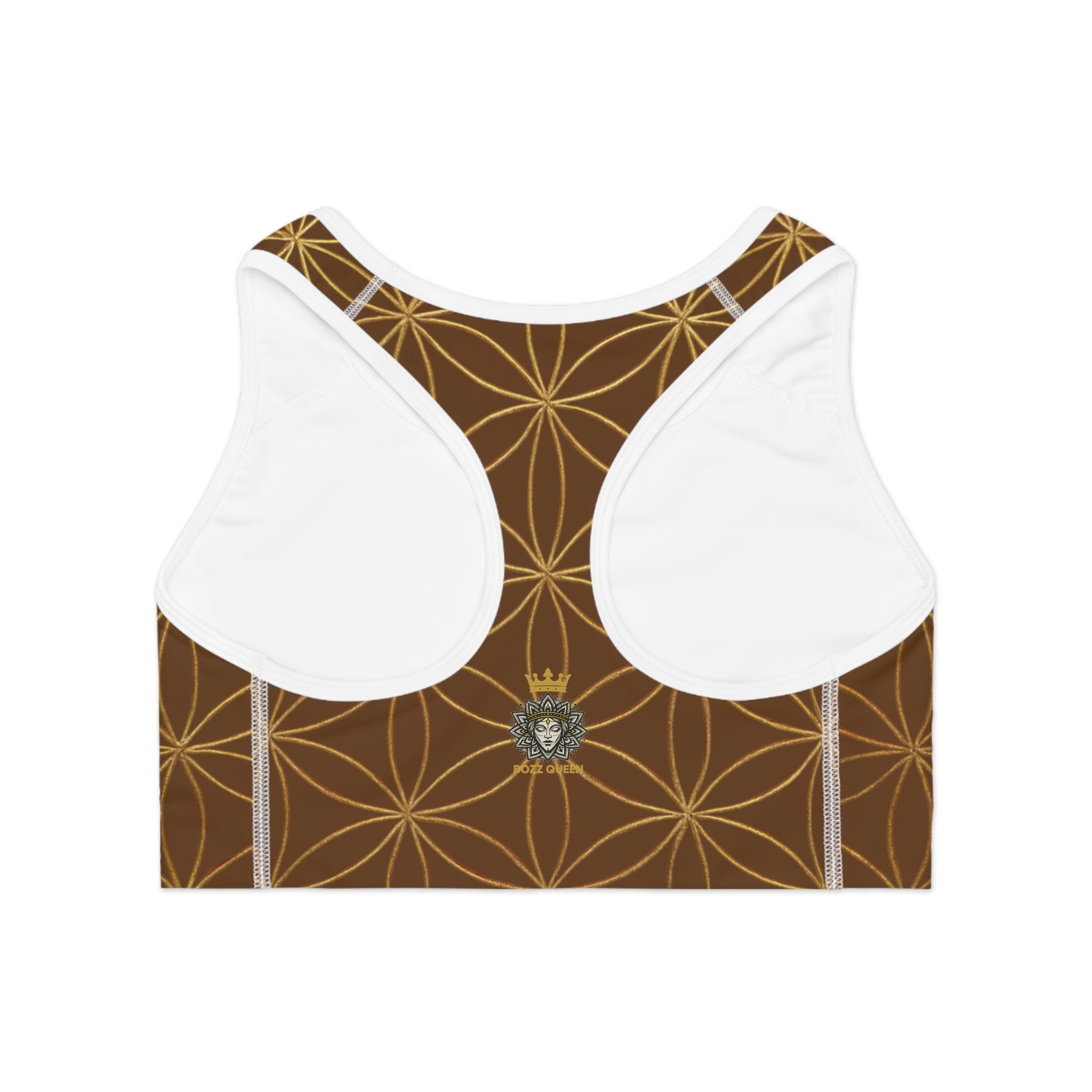 Bozz Queen Brown & Gold Flower of Life Sports Bra - Yoga Workout Top