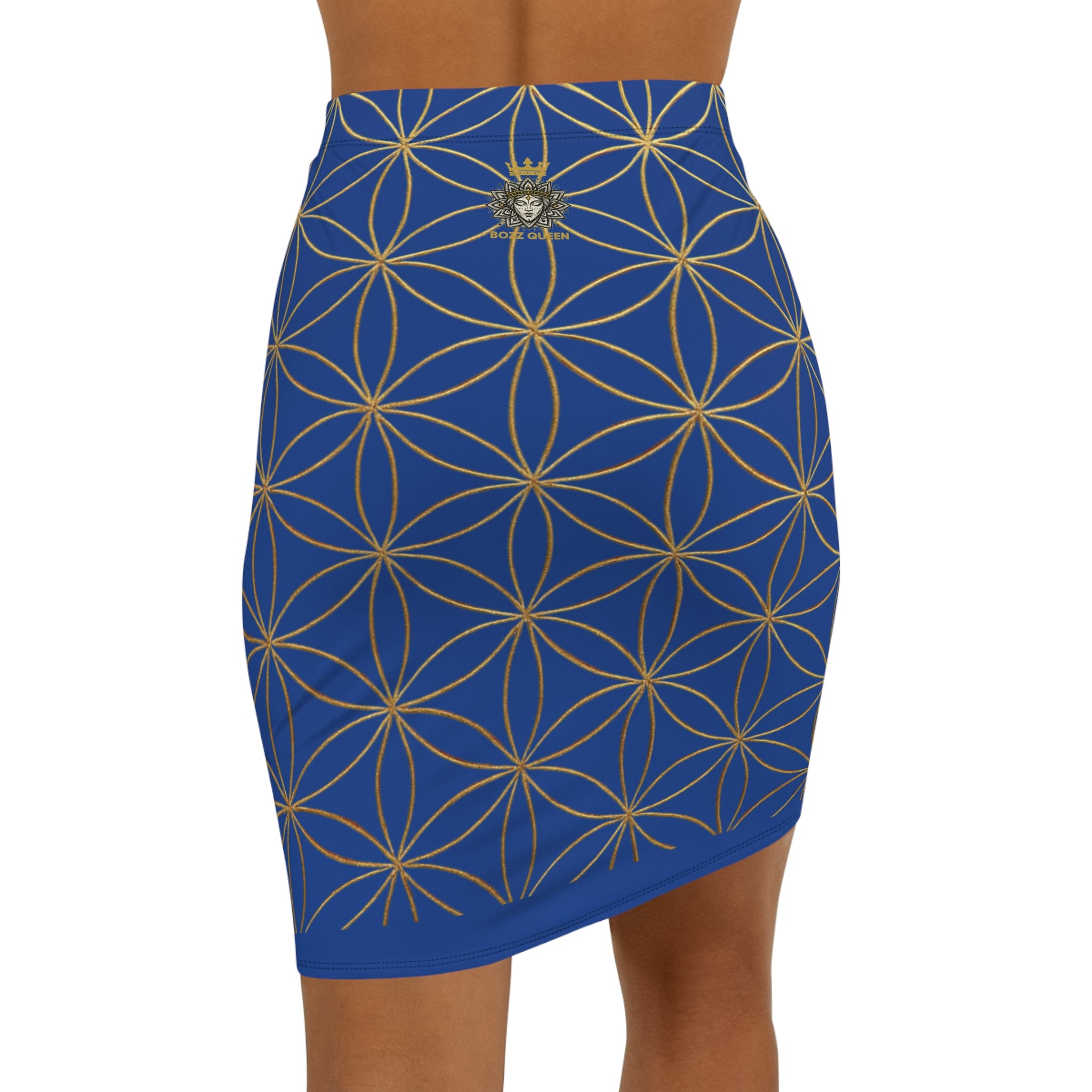 Dark Blue Flower of Life Pencil Skirt - Women's Chic Office & Date Night Skirt