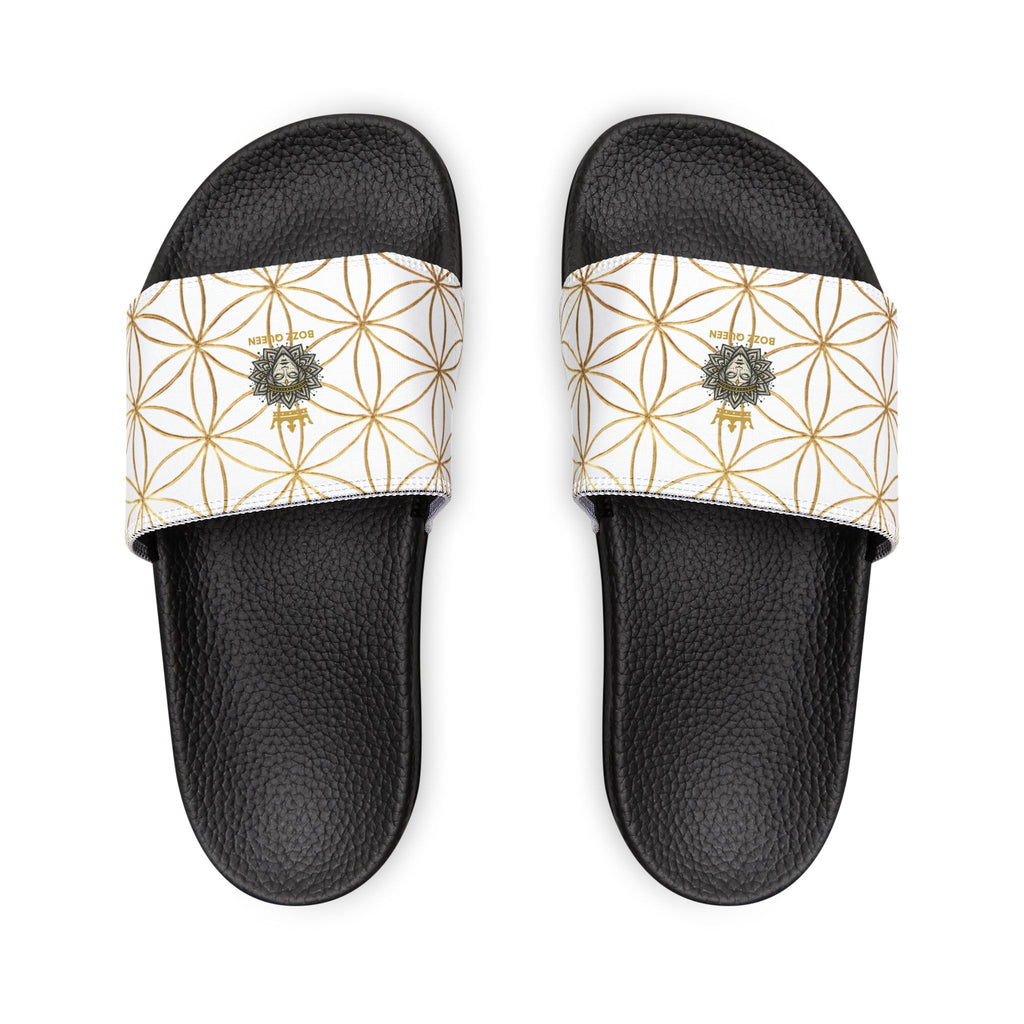 Bozz Queen White Flower of Life Women's Sandals - Removable Strap Beach Slides