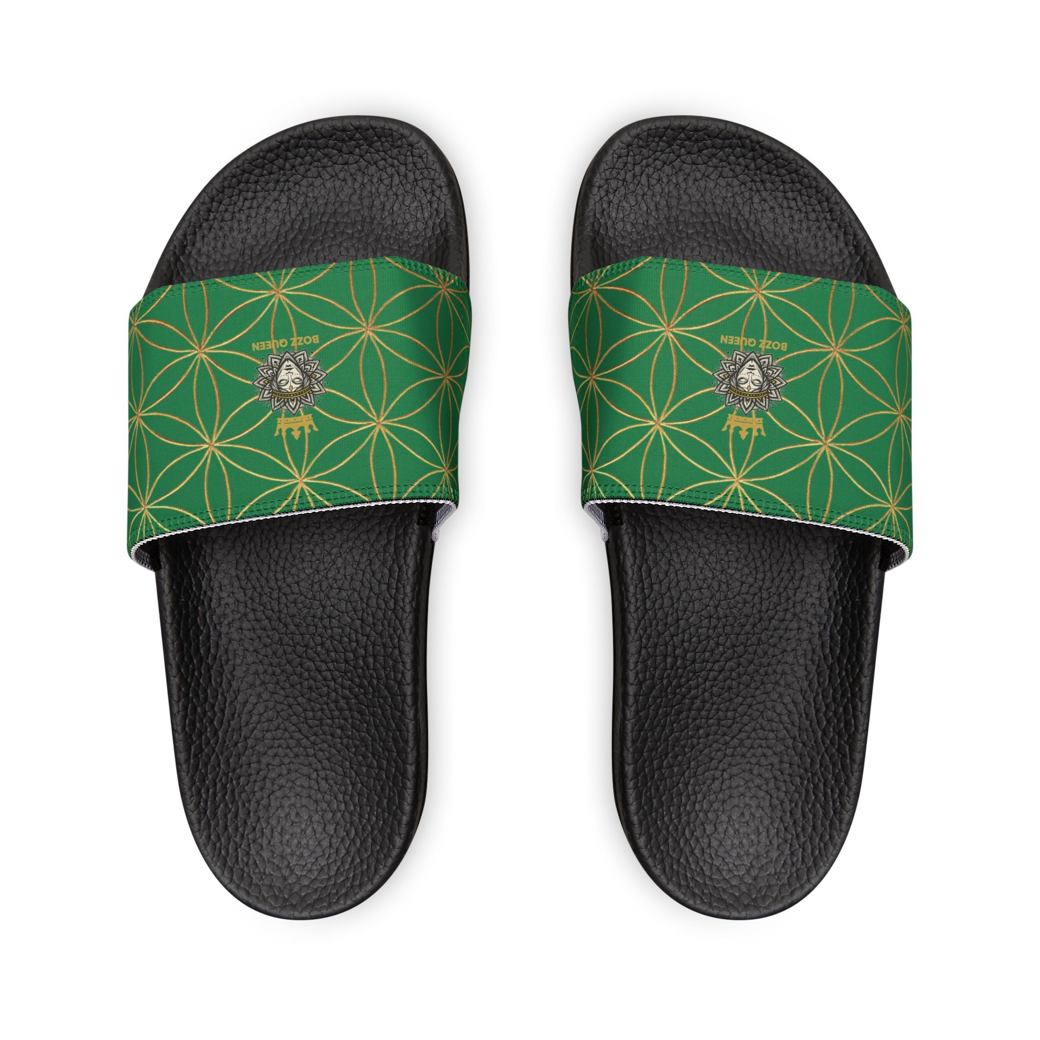 Bozz Queen Dark Green Flower of Life Women's Sandals - Removable Strap Beach Slides