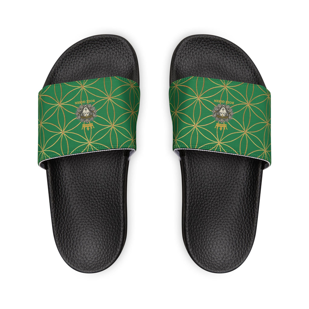 Bozz Queen Dark Green Flower of Life Women's Sandals - Removable Strap Beach Slides