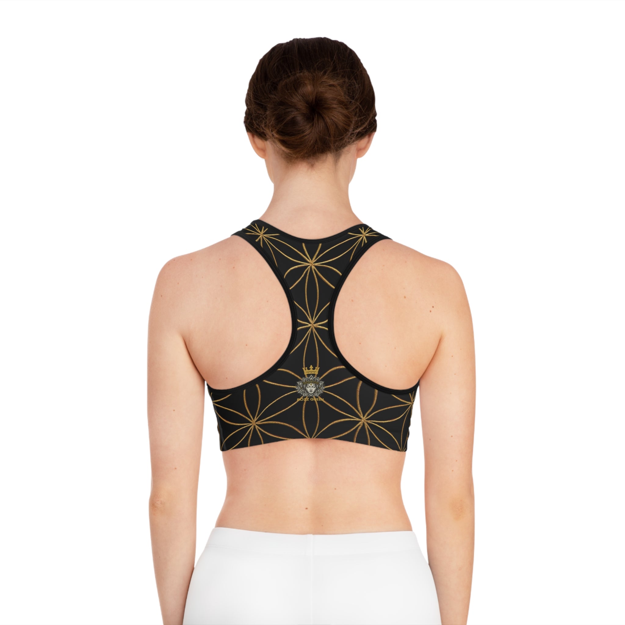 Bozz Queen Black & Gold Flower of Life Sports Bra - Yoga Workout Top