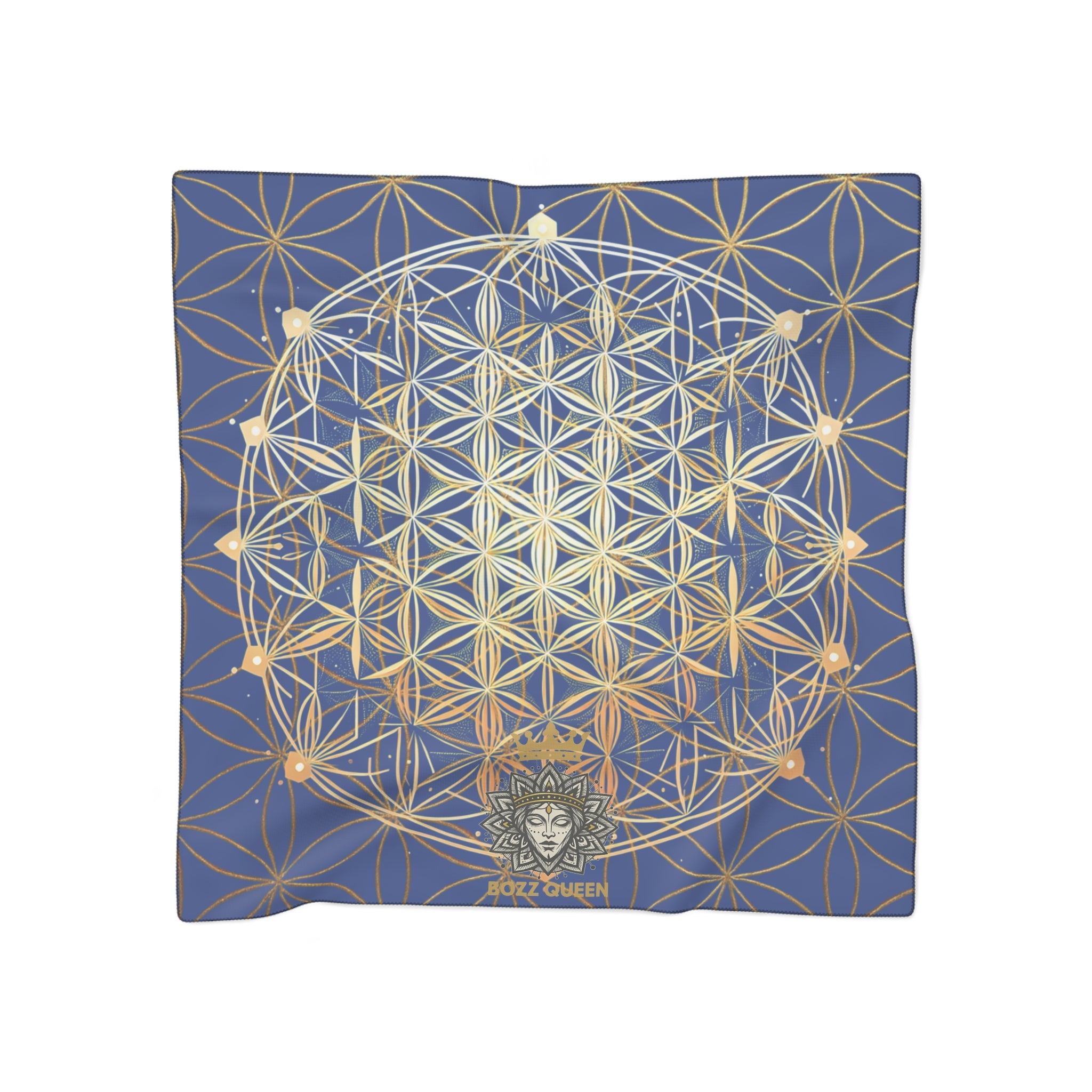 Flower of Life Dark Blue Scarf - Sacred Geometry Spiritual Accessory
