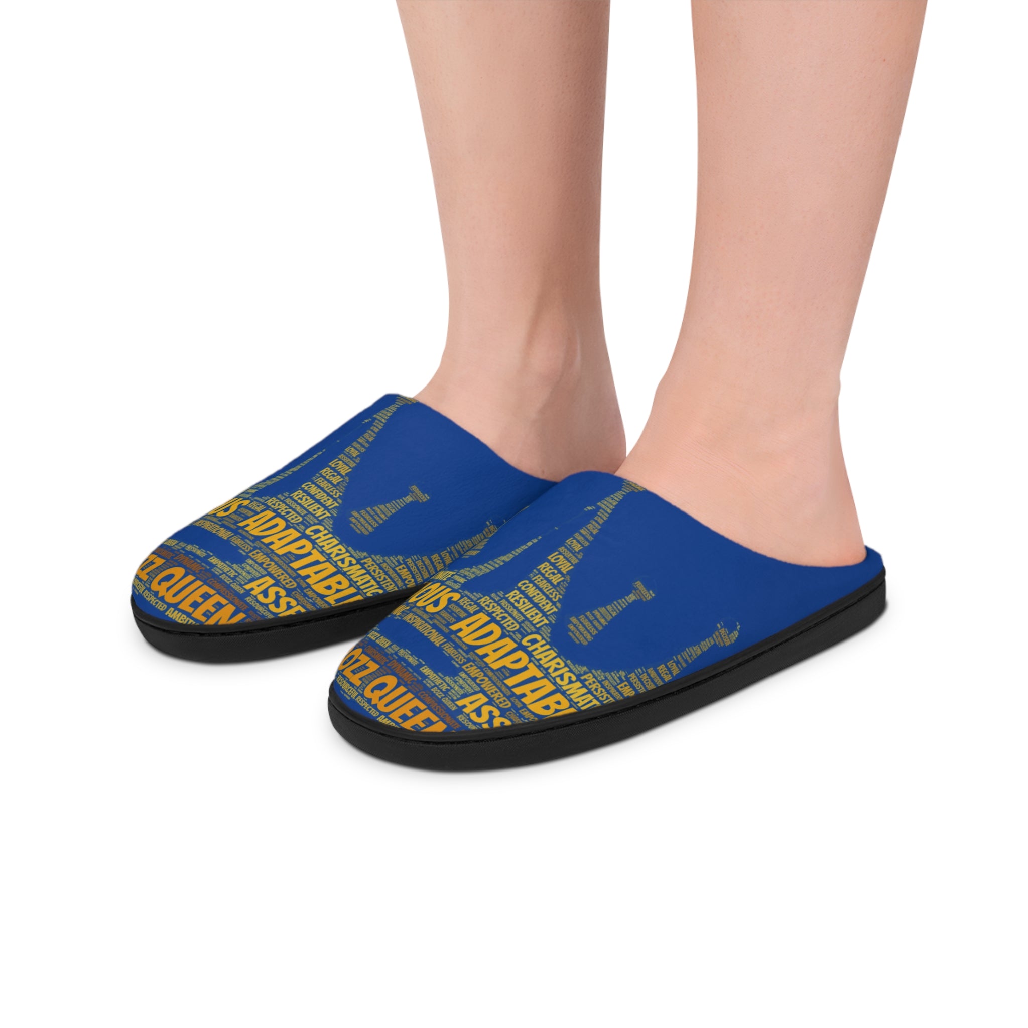 Bozz Queen Dark Blue & Gold Women's Indoor Slippers - Soft Flannel House Shoes