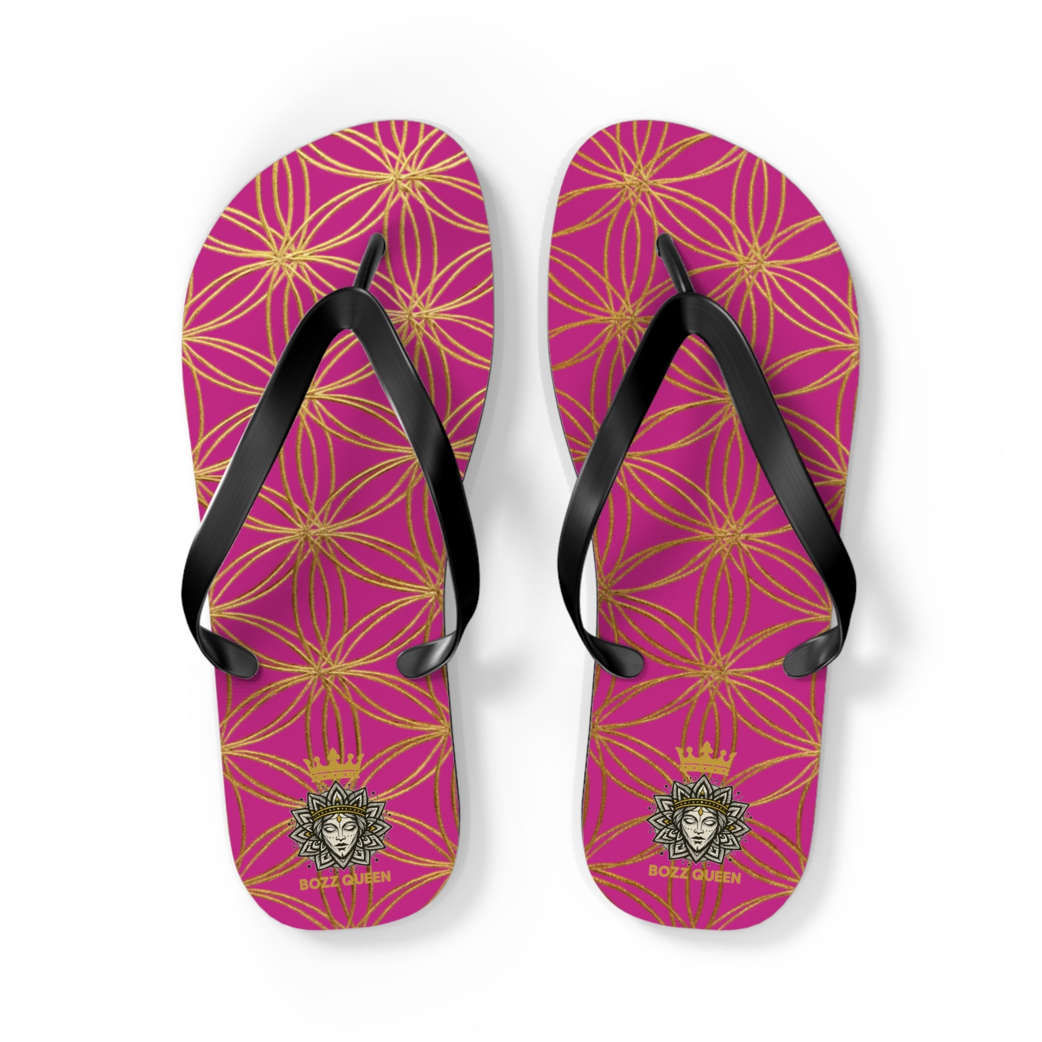 Bozz Queen Pink & Gold Flower of Life Flip Flops - Elegant Beach Sandals