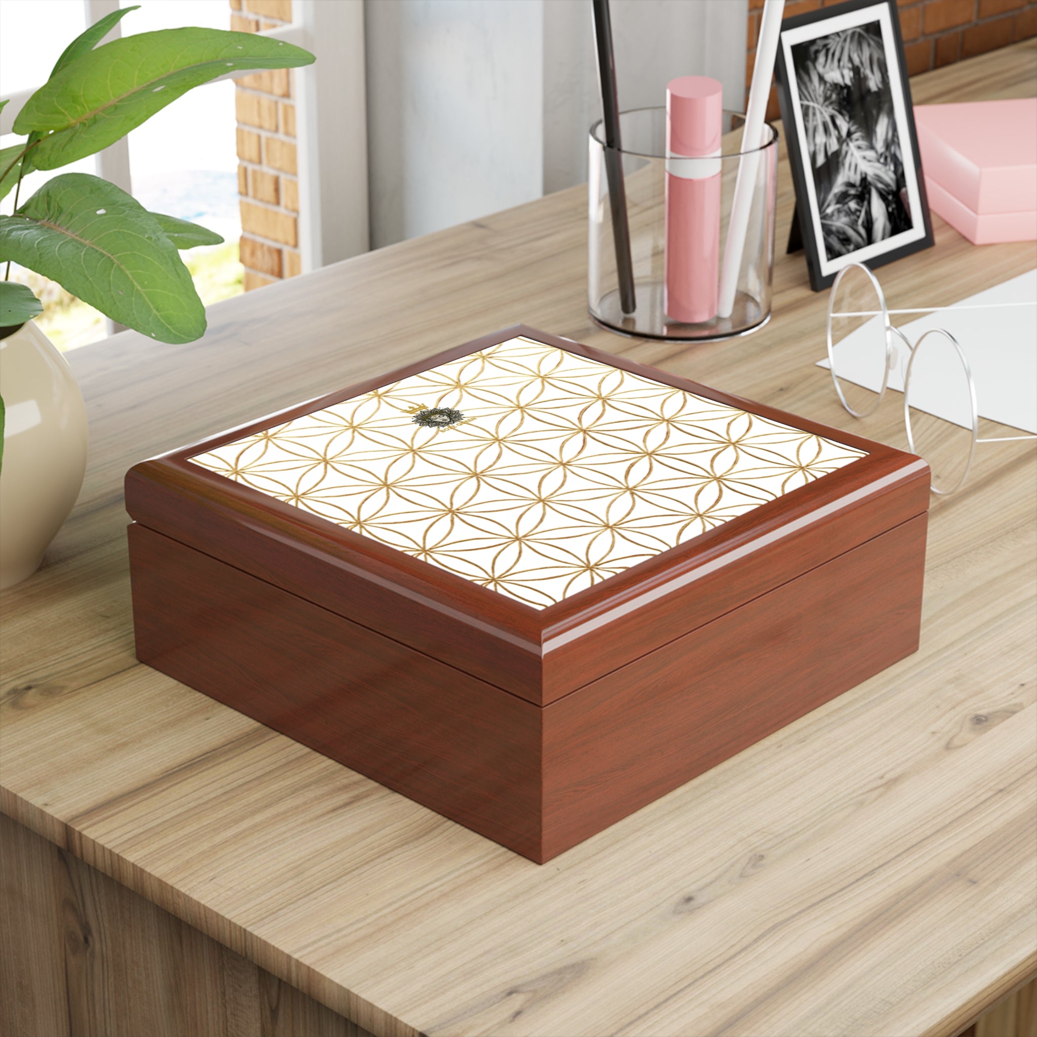 Flower of Life Jewelry Box - White & Gold Elegant Keepsake Organizer