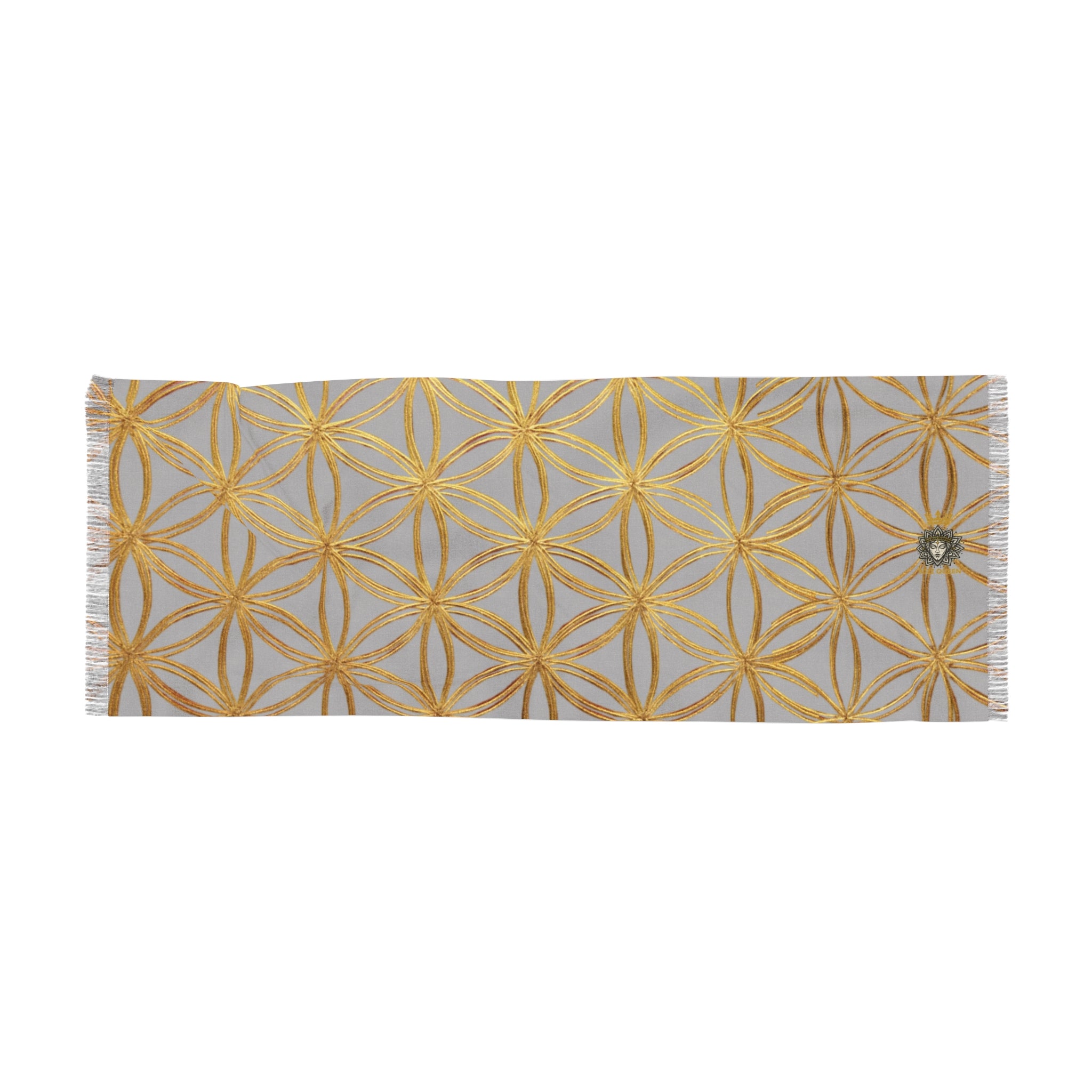 Light Grey & Gold Flower of Life Scarf - Geometric Pattern | Bozz Queen