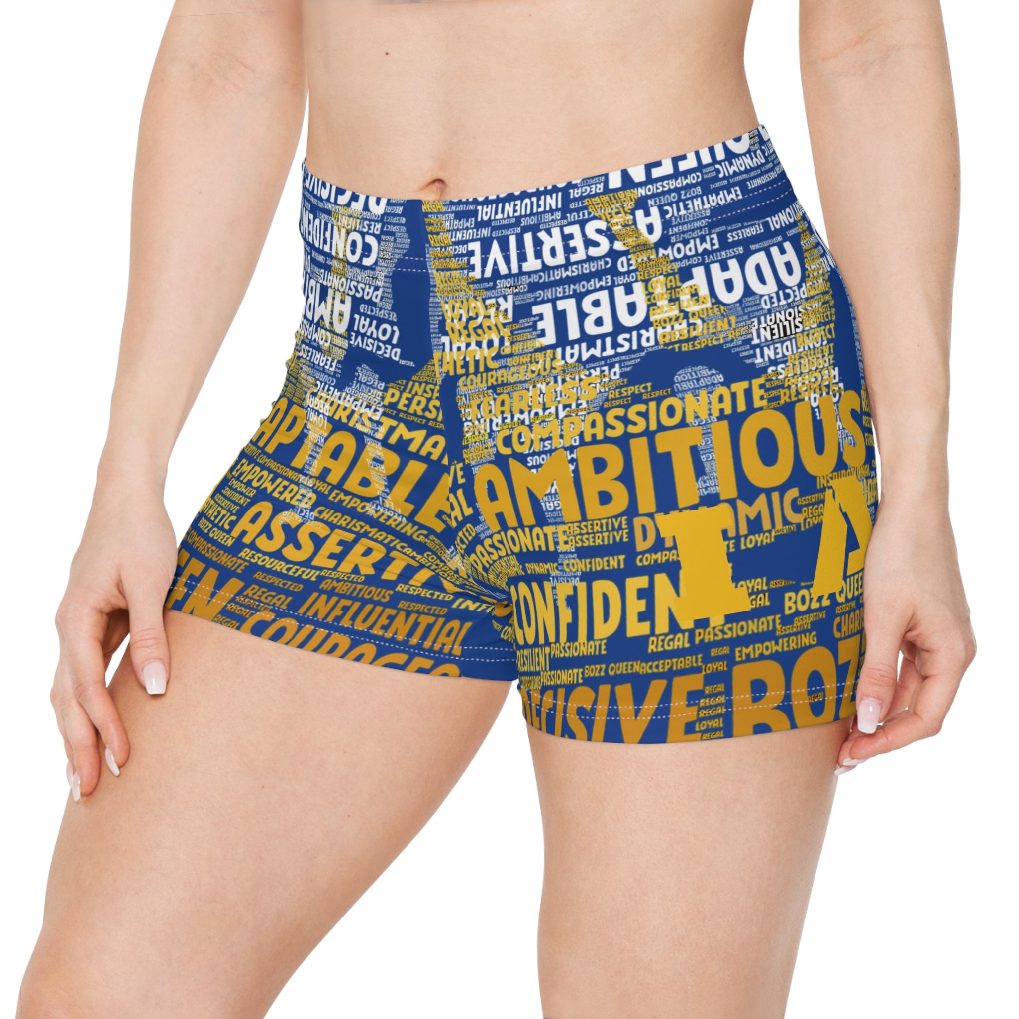 Dark Blue  I AM Series Empowering Women's Shorts - Motivational Quotes, Activewear, Fitness Gear, Summer Vibes, Gifts for Her
