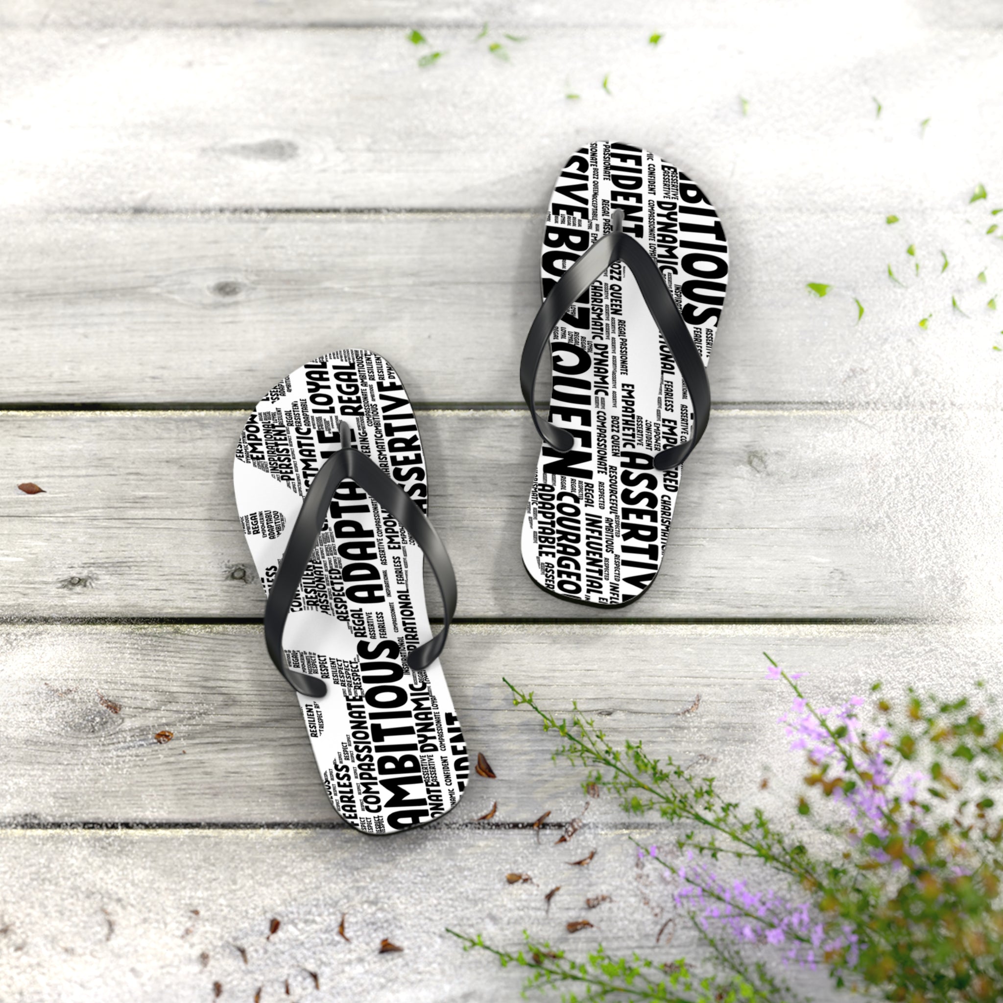 Empowering Word Flip Flops - Motivational Summer Footwear for Self-Care