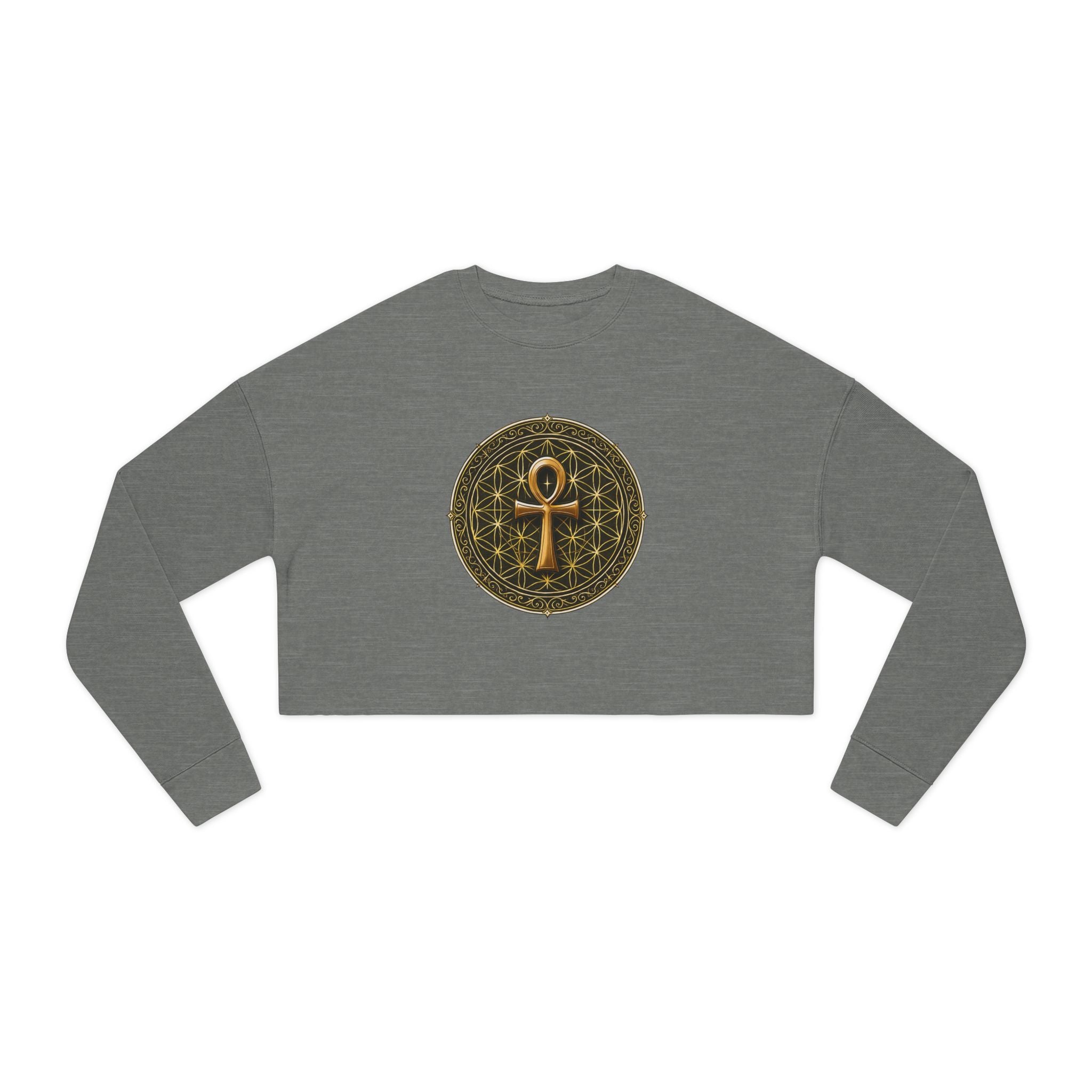 Women's Ankh & Flower of Life Cropped Sweatshirt - Sacred Geometry