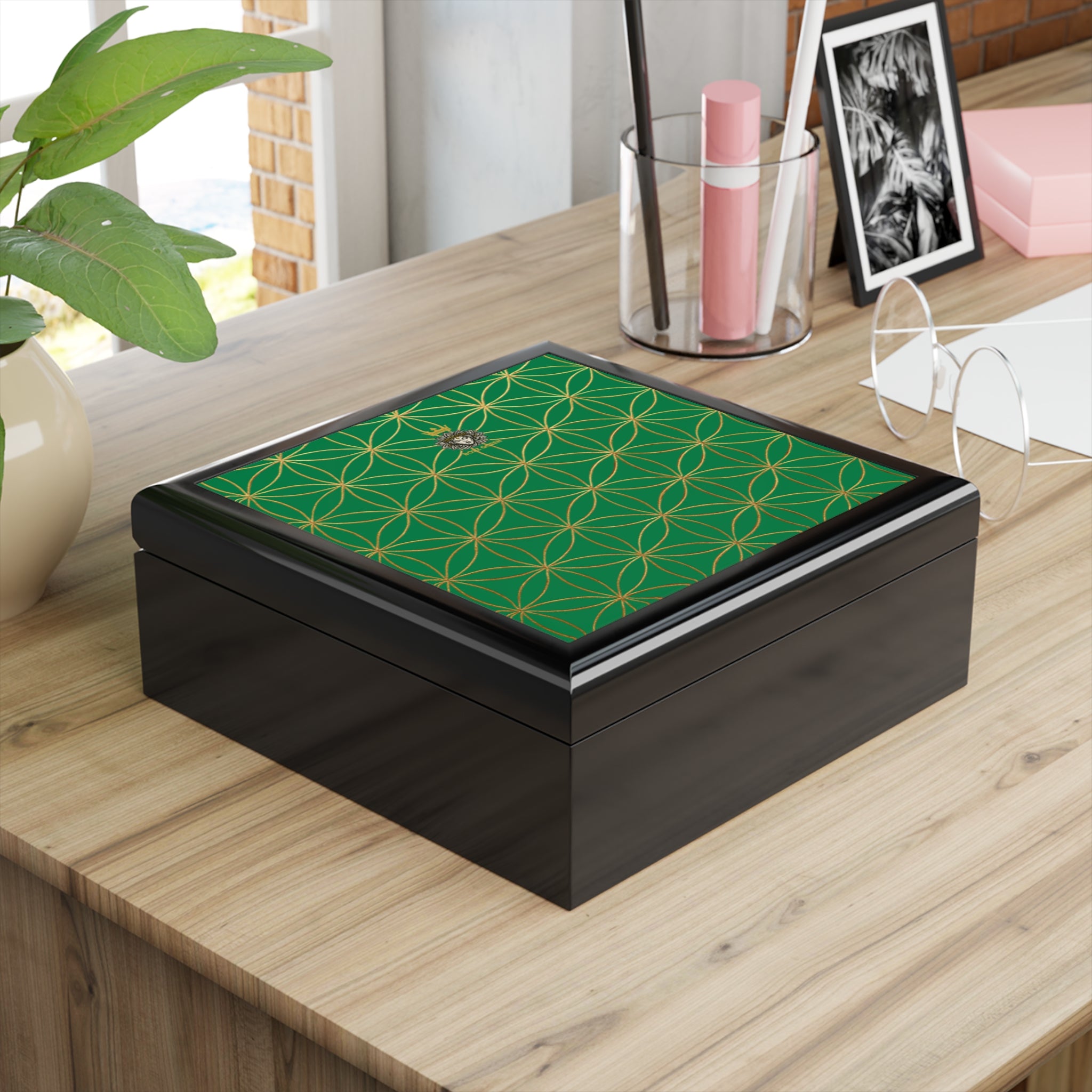 Flower of Life Jewelry Box - Dark Green Elegant Keepsake Organizer