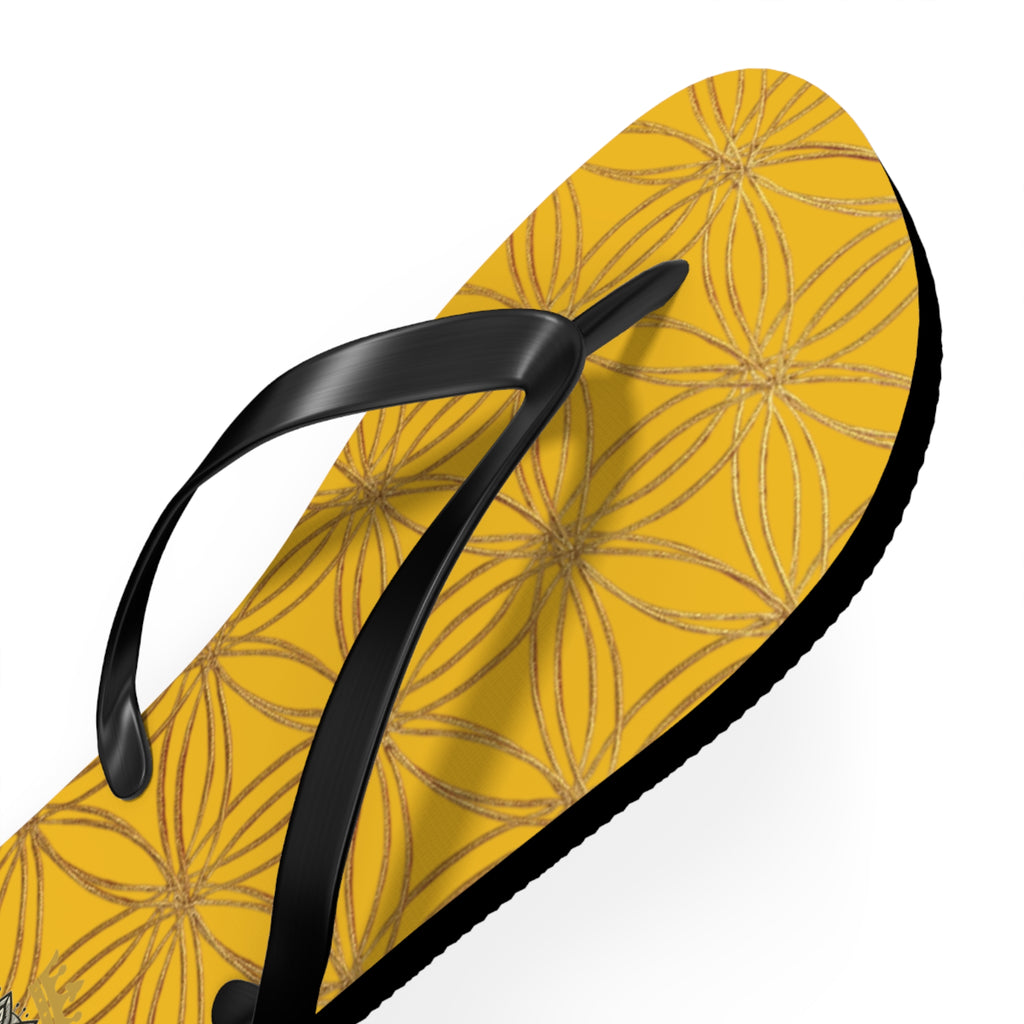 Bozz Queen Yellow & Gold Flower of Life Flip Flops - Elegant Beach Sandals