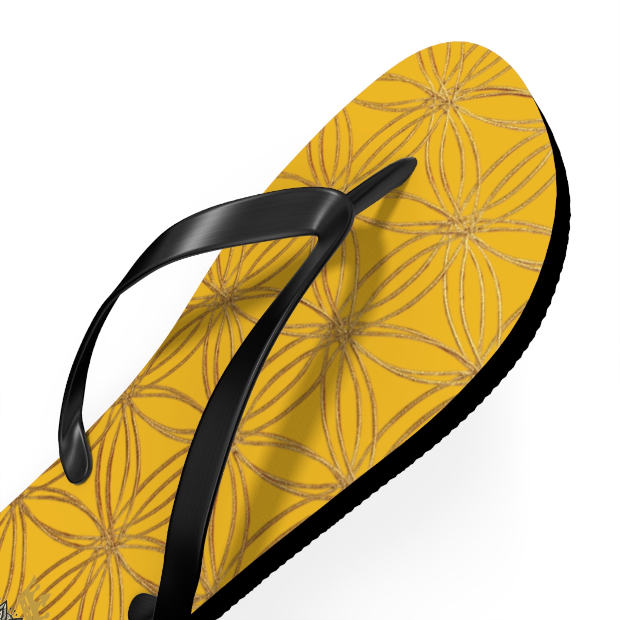 Bozz Queen Yellow & Gold Flower of Life Flip Flops - Elegant Beach Sandals