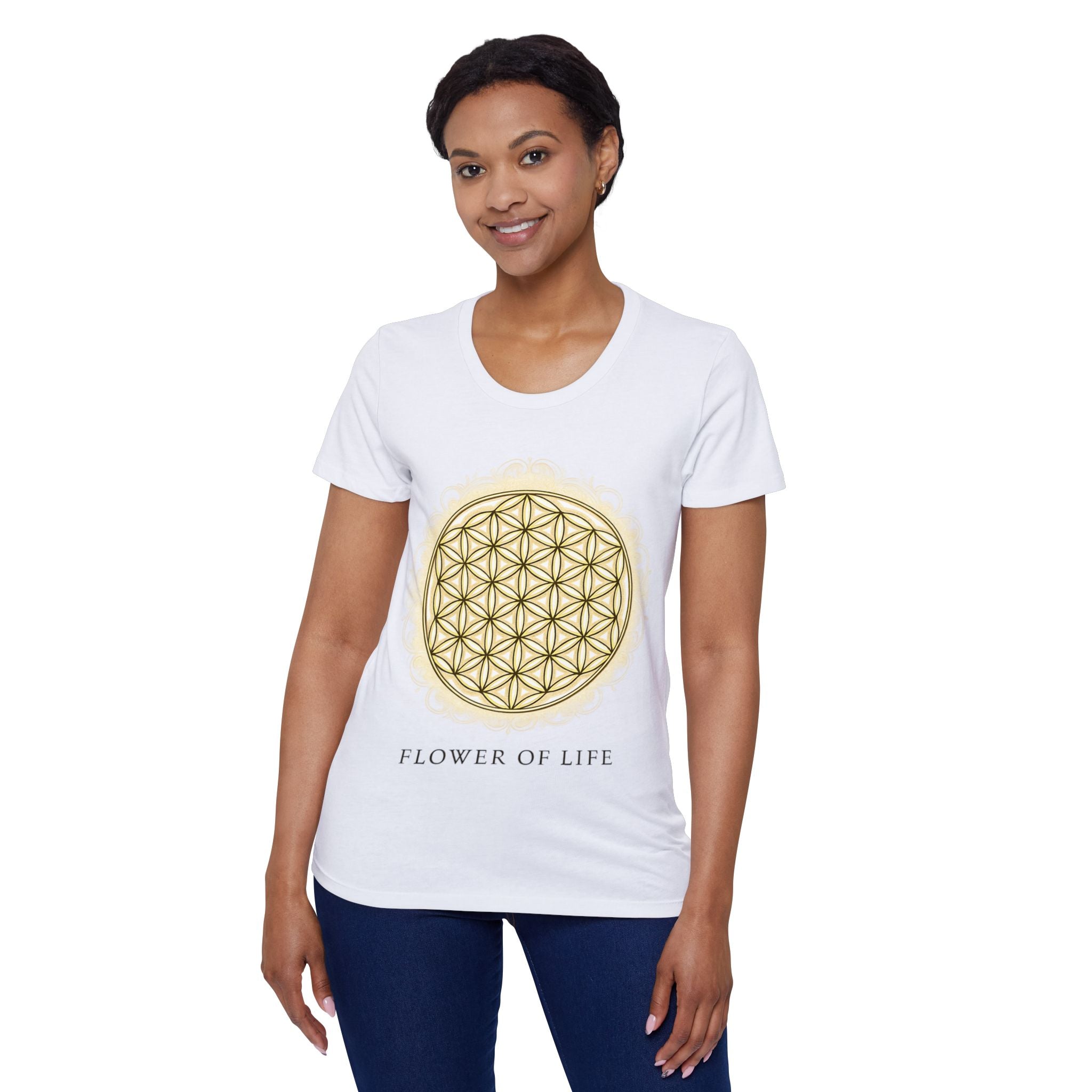 Bozz Queen Golden Flower of Life Sacred Geometry T-Shirt - Women's Organic Tee