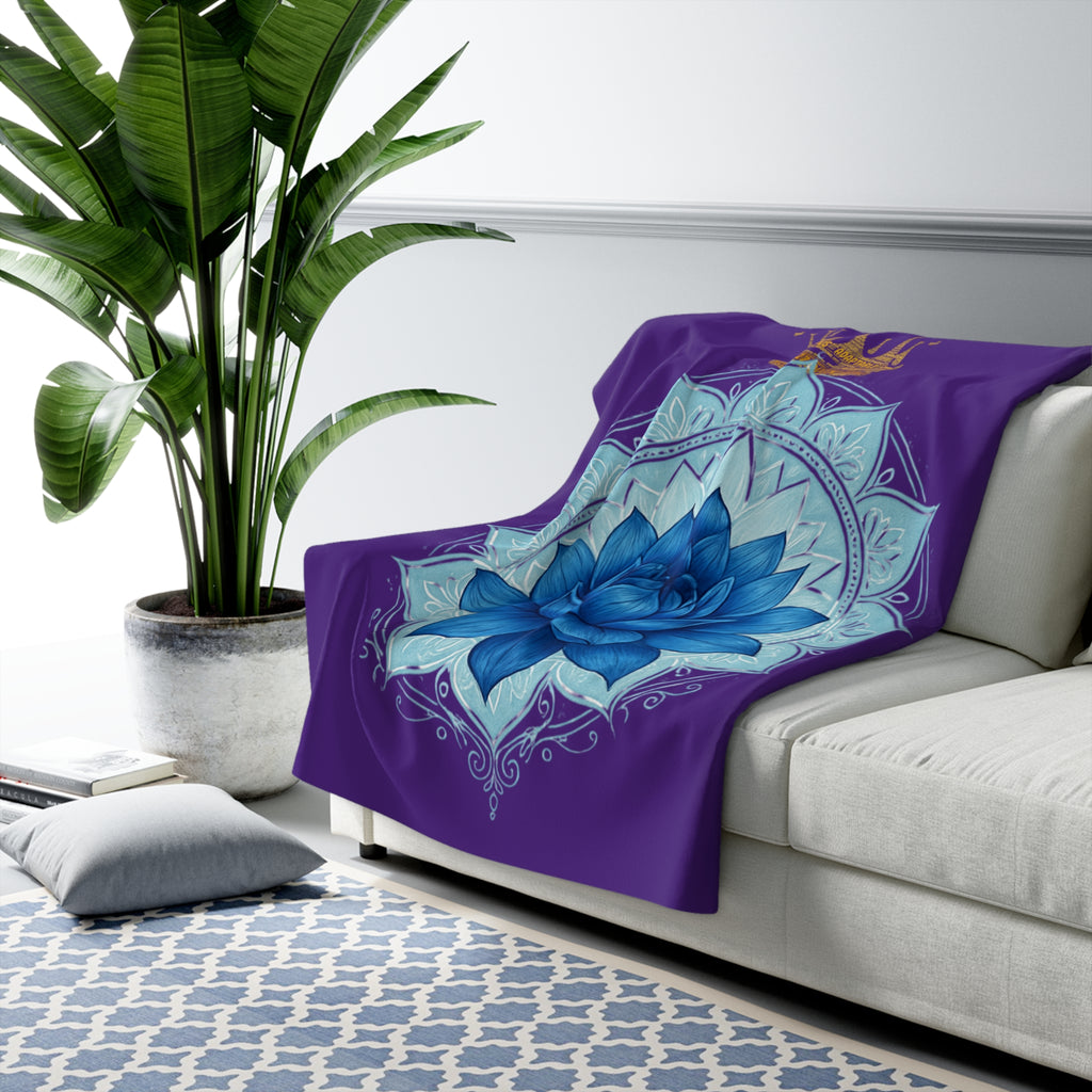 Throat Chakra Purple Sherpa Blanket with Golden Rose - Communication & Truth