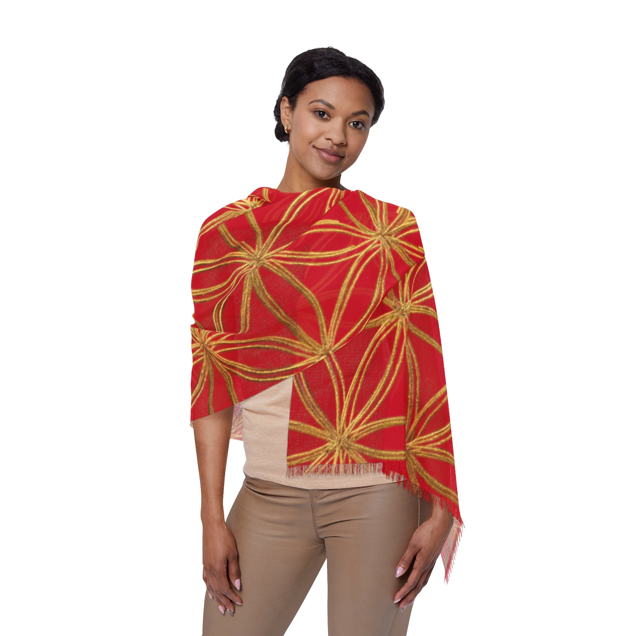 Dark Red & Gold Flower of Life Scarf - Geometric Pattern | Bozz Queen