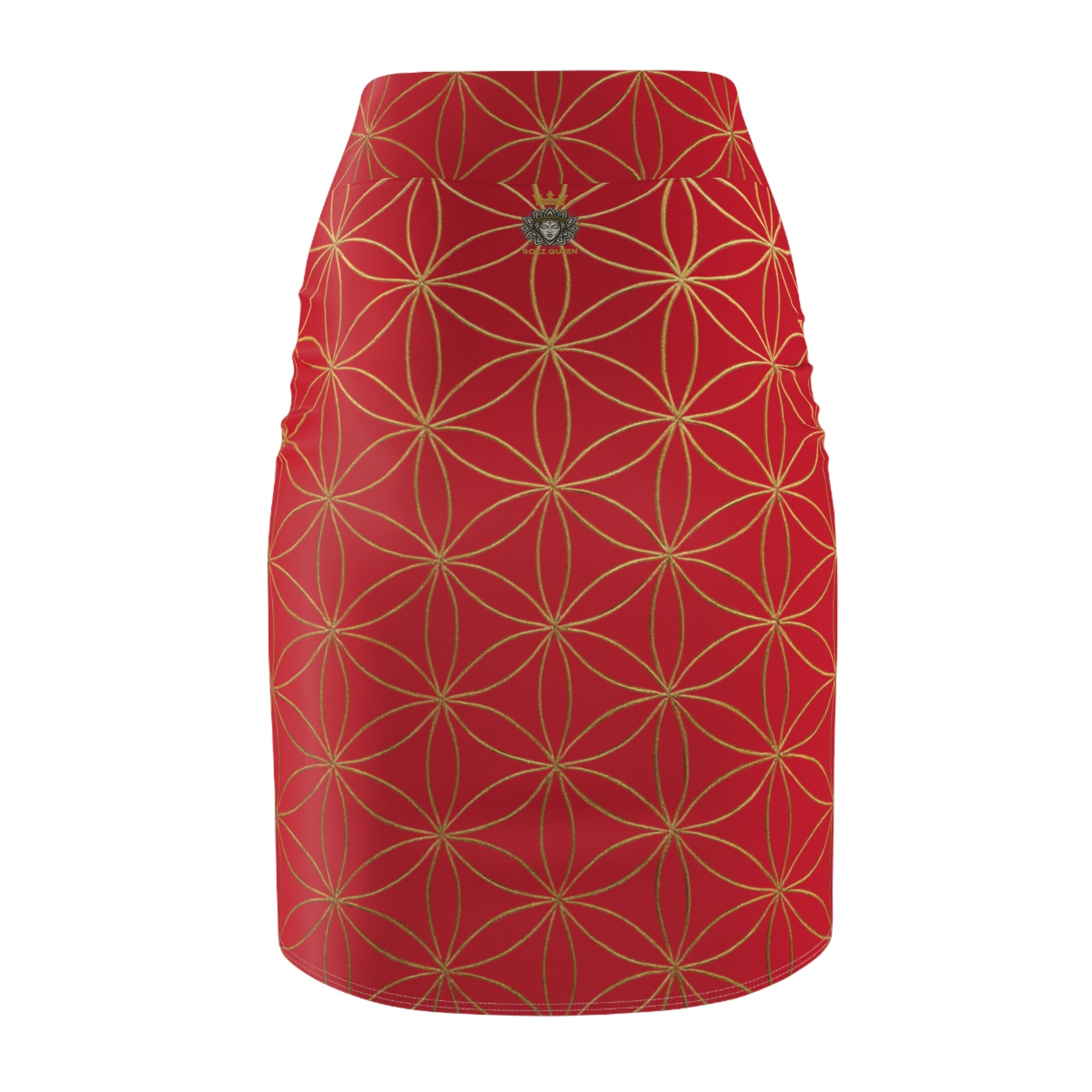 Dark Red Flower of Life Pencil Skirt - Women's Chic Office & Date Night Skirt