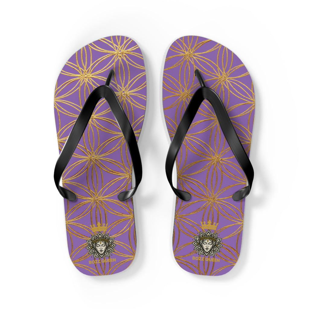 Bozz Queen Light Purple & Gold Flower of Life Flip Flops - Elegant Beach Sandals