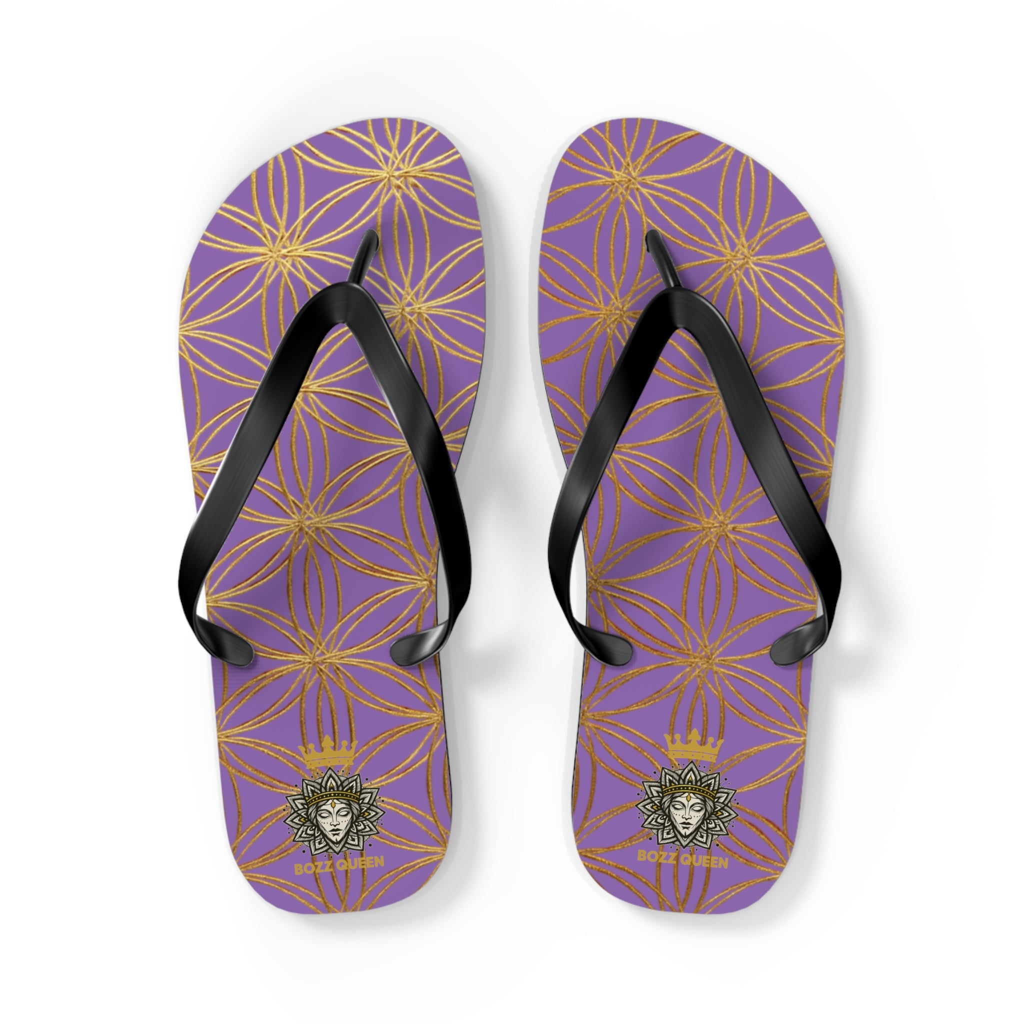 Bozz Queen Light Purple & Gold Flower of Life Flip Flops - Elegant Beach Sandals