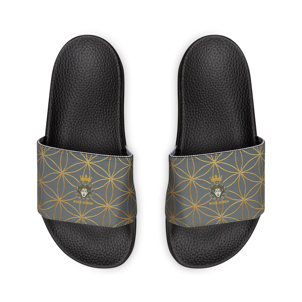 Bozz Queen Dark Grey Flower of Life Women's Sandals - Removable Strap Beach Slides