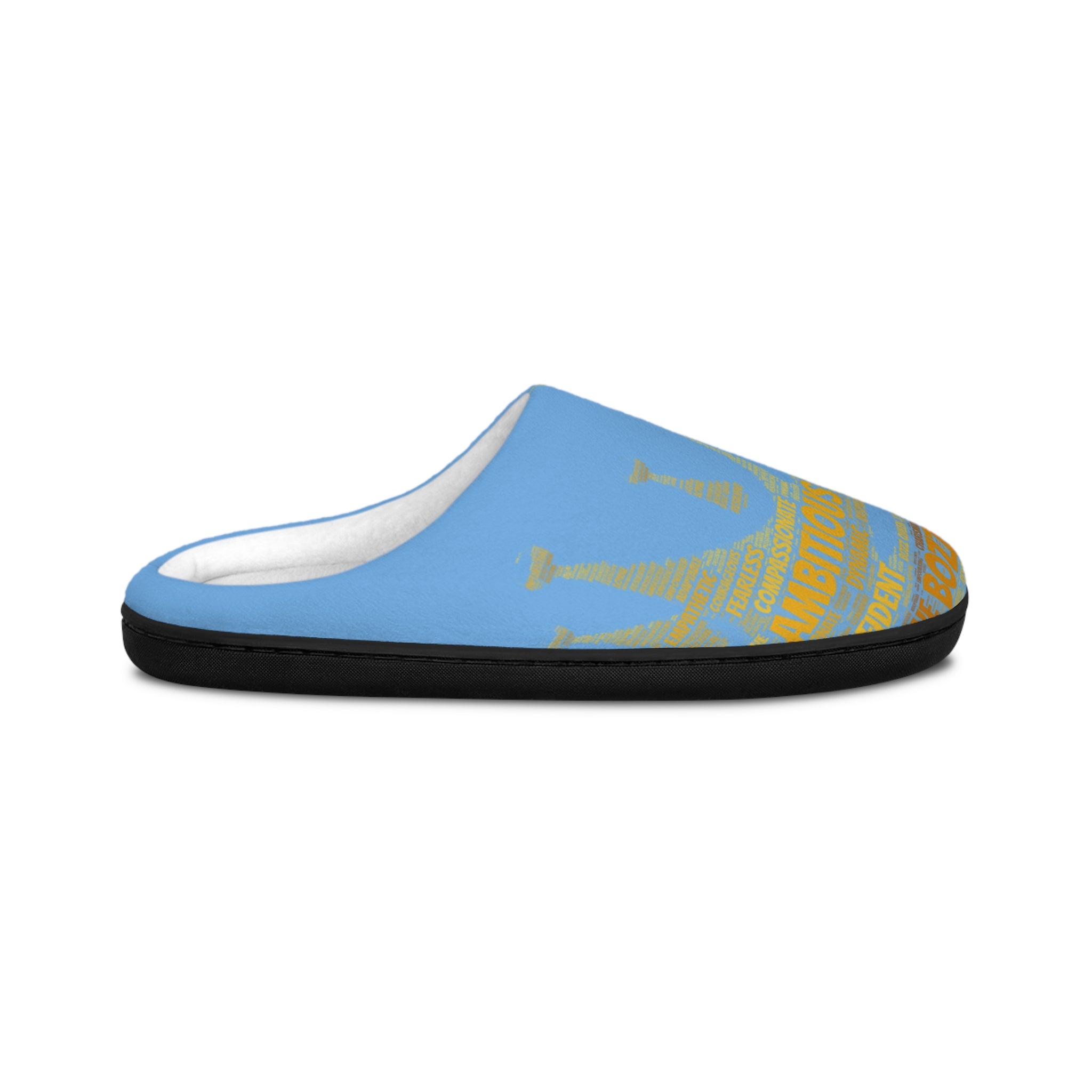 Bozz Queen Light Blue & Gold Women's Indoor Slippers - Soft Flannel House Shoes