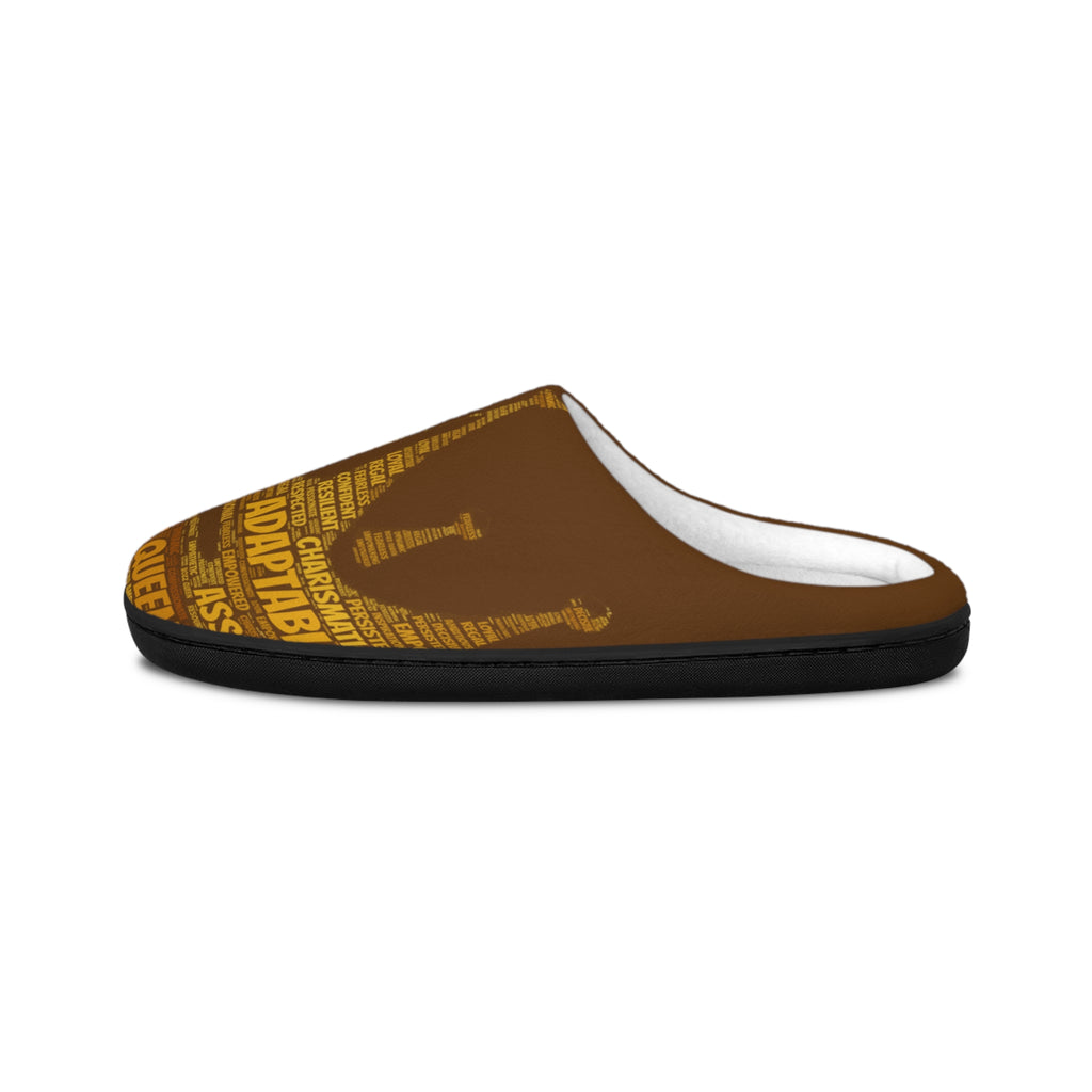 Bozz Queen Brown & Gold Women's Indoor Slippers - Soft Flannel House Shoes