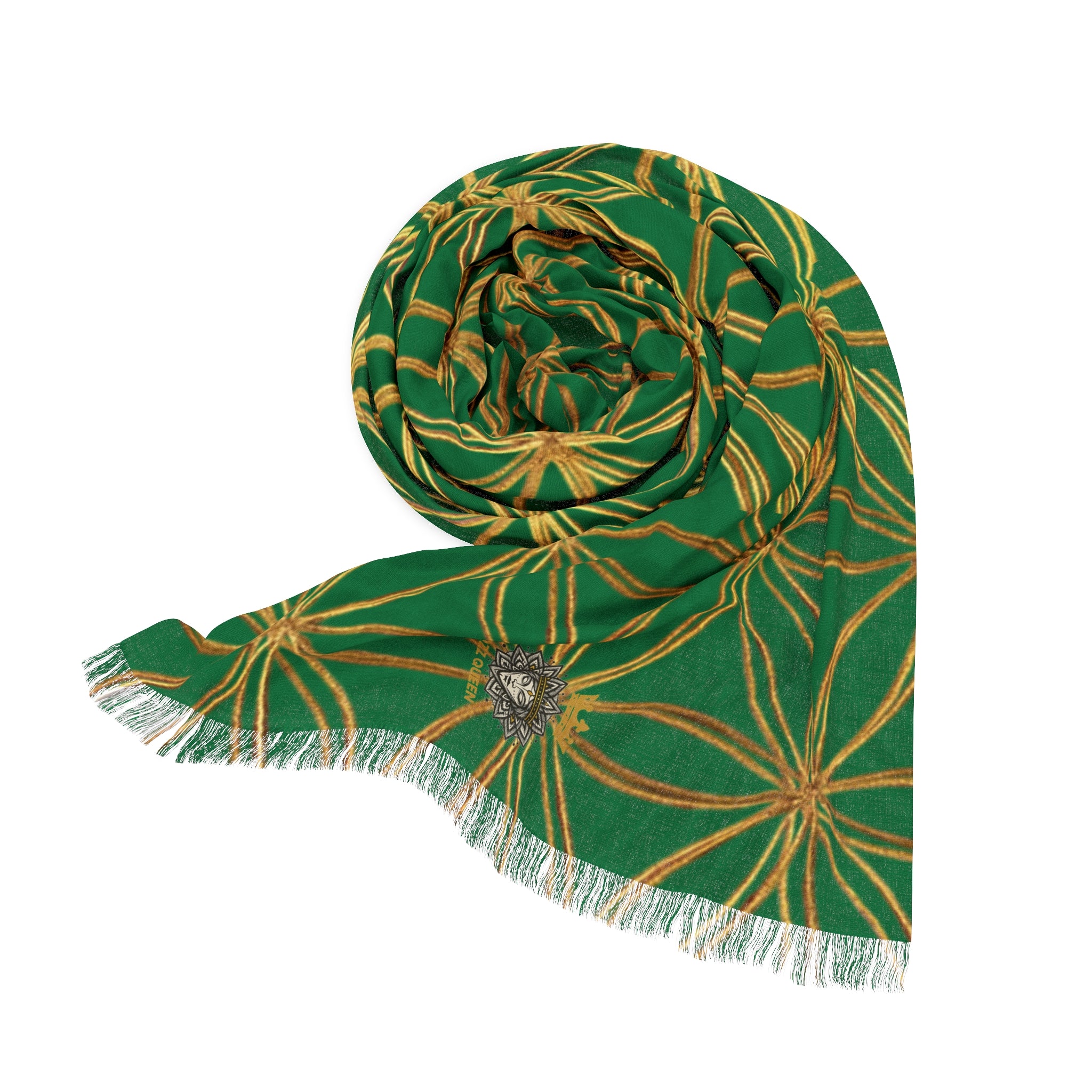 Dark Green & Gold Flower of Life Scarf - Geometric Pattern | Bozz Queen