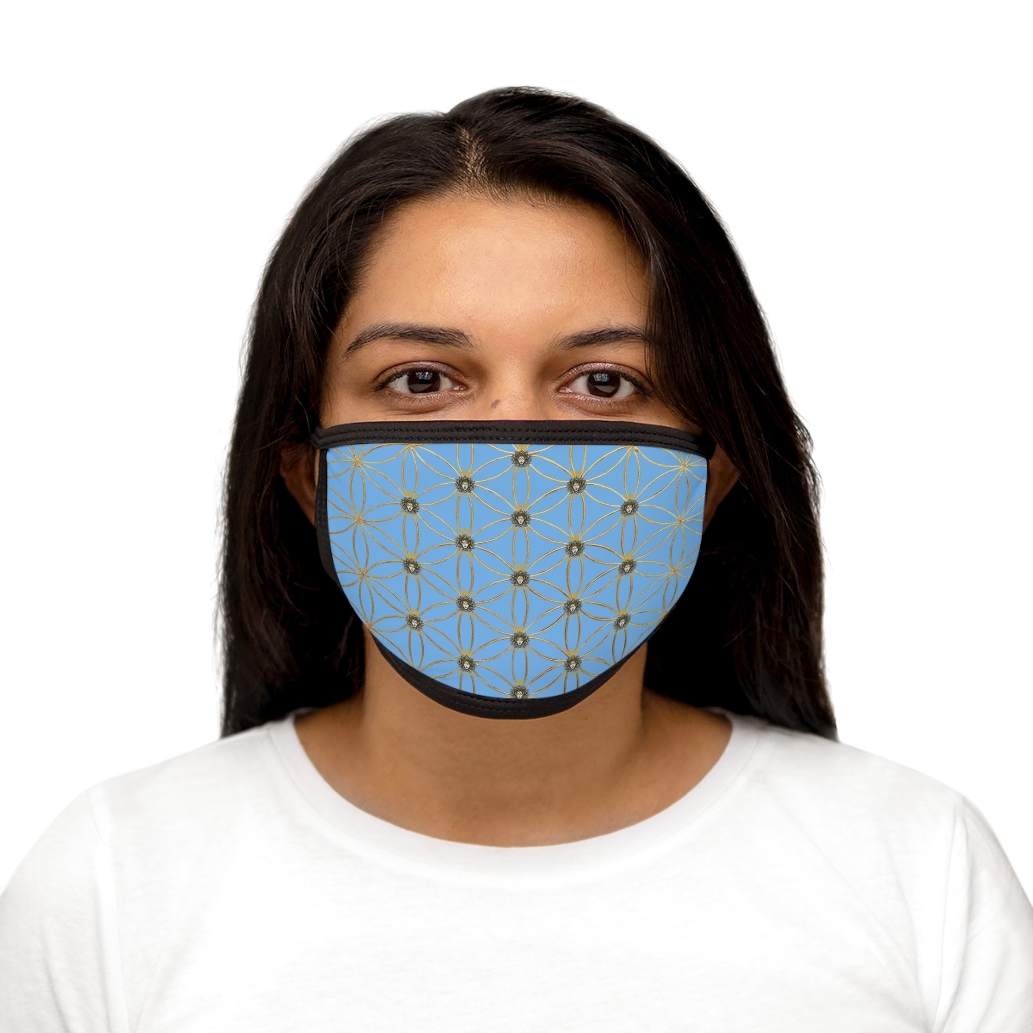 Bozz Queen Flower of Life Face Mask - Light Blue & Gold Stylish Breathable Cloth Mask