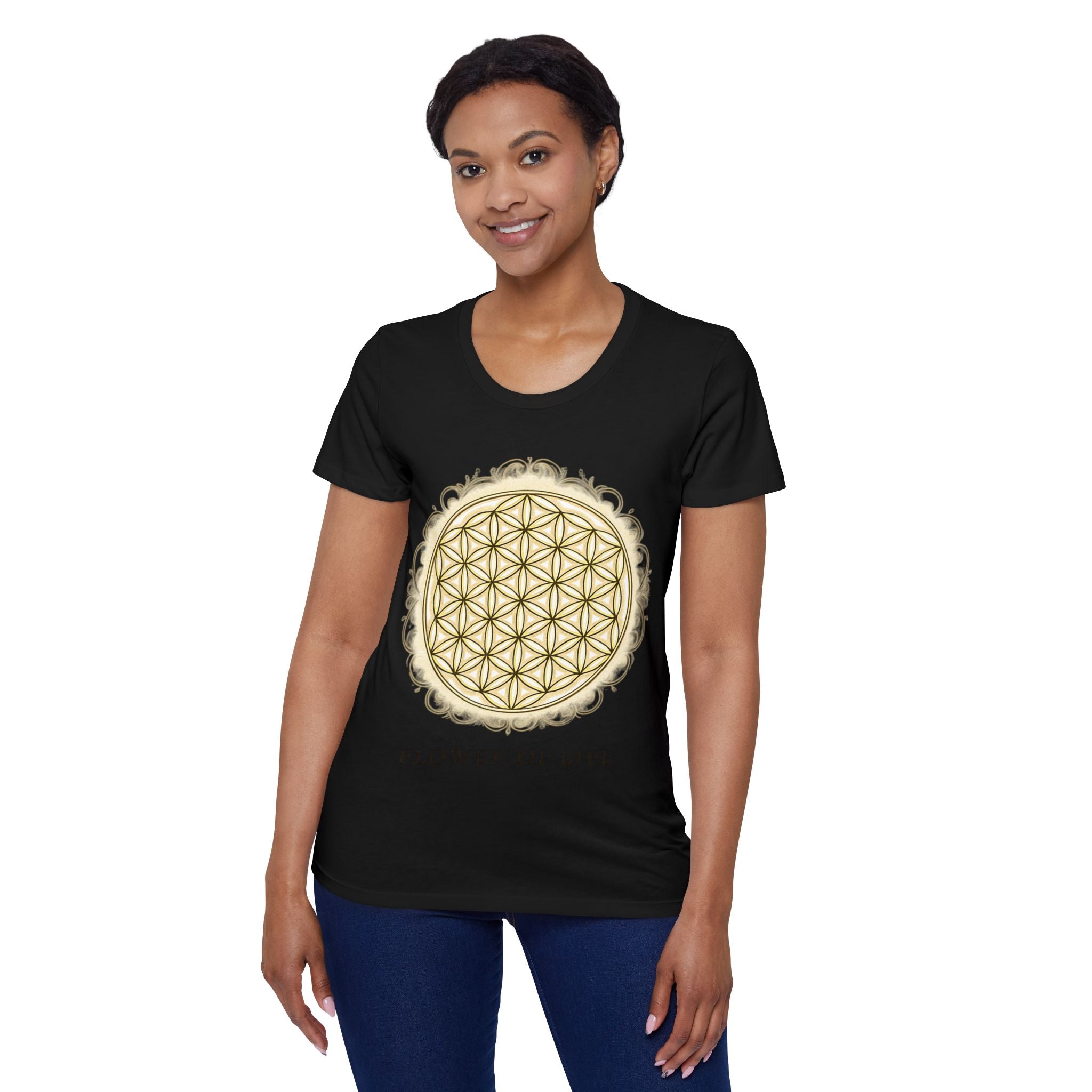 Bozz Queen Golden Flower of Life Sacred Geometry T-Shirt - Women's Organic Tee