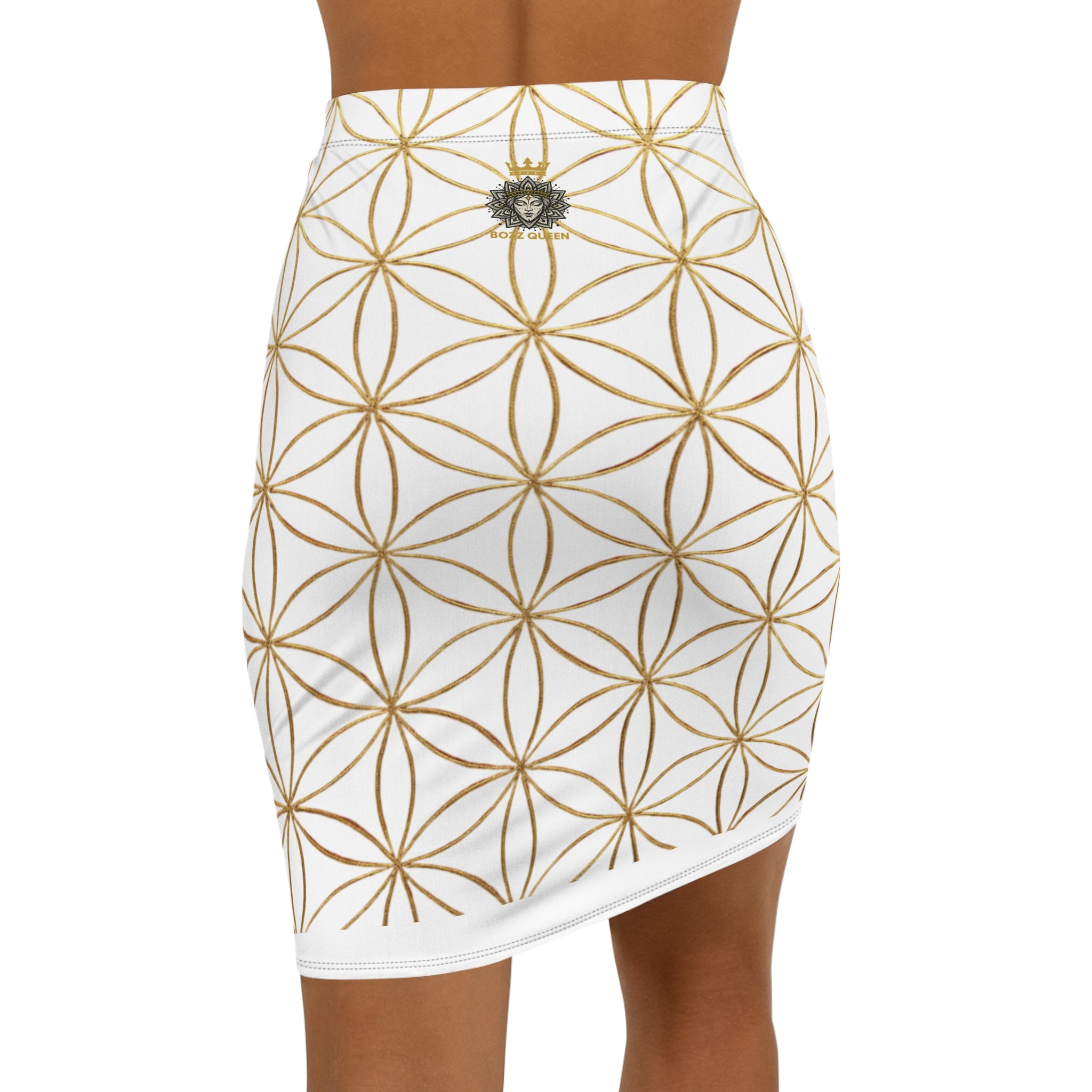 White Flower of Life Pencil Skirt - Women's Chic Office & Date Night Skirt