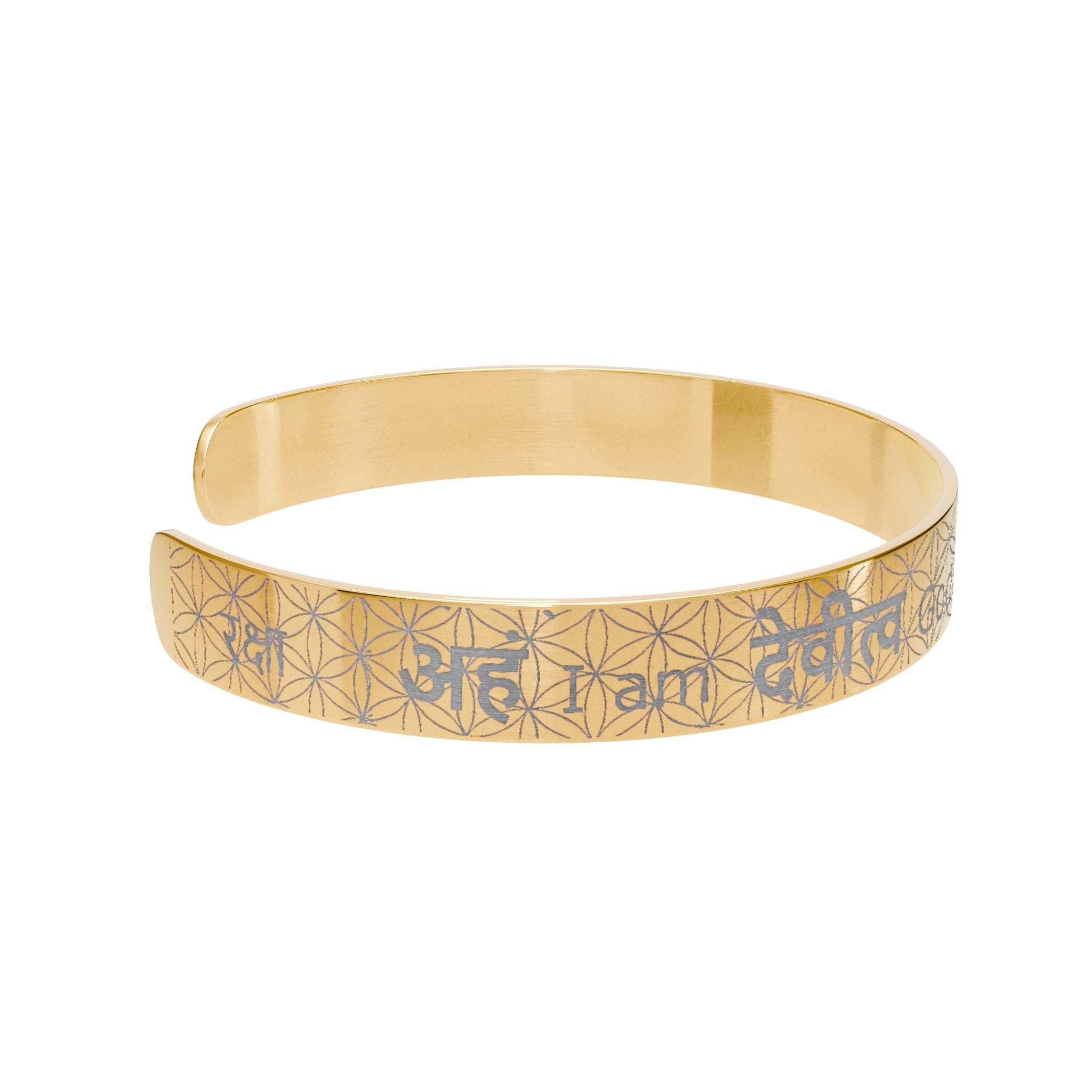 I am Goddess Engraved Cuff Bracelet - Sanskrit & English Personalized Jewelry
